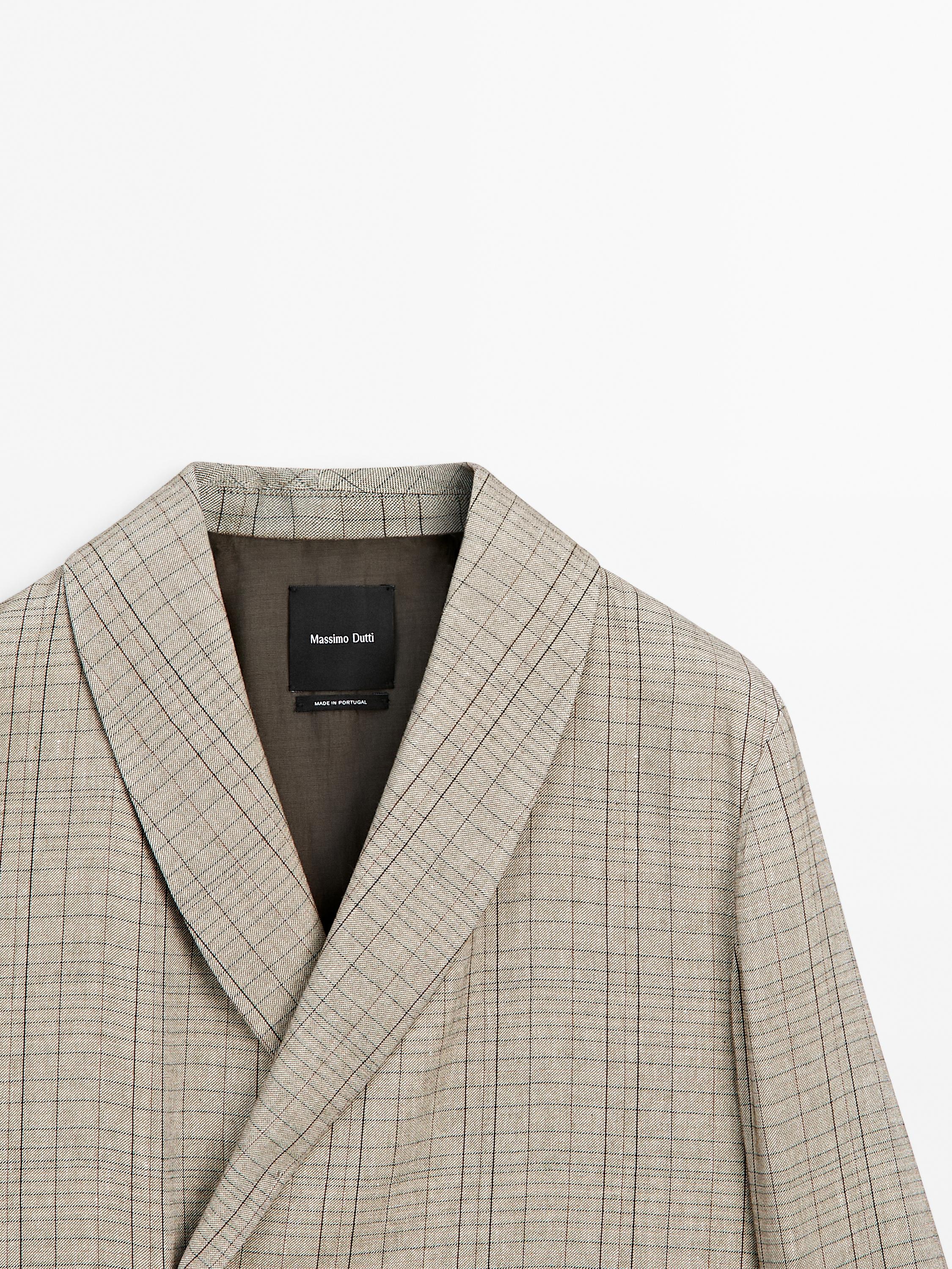 Check print shawl collar blazer