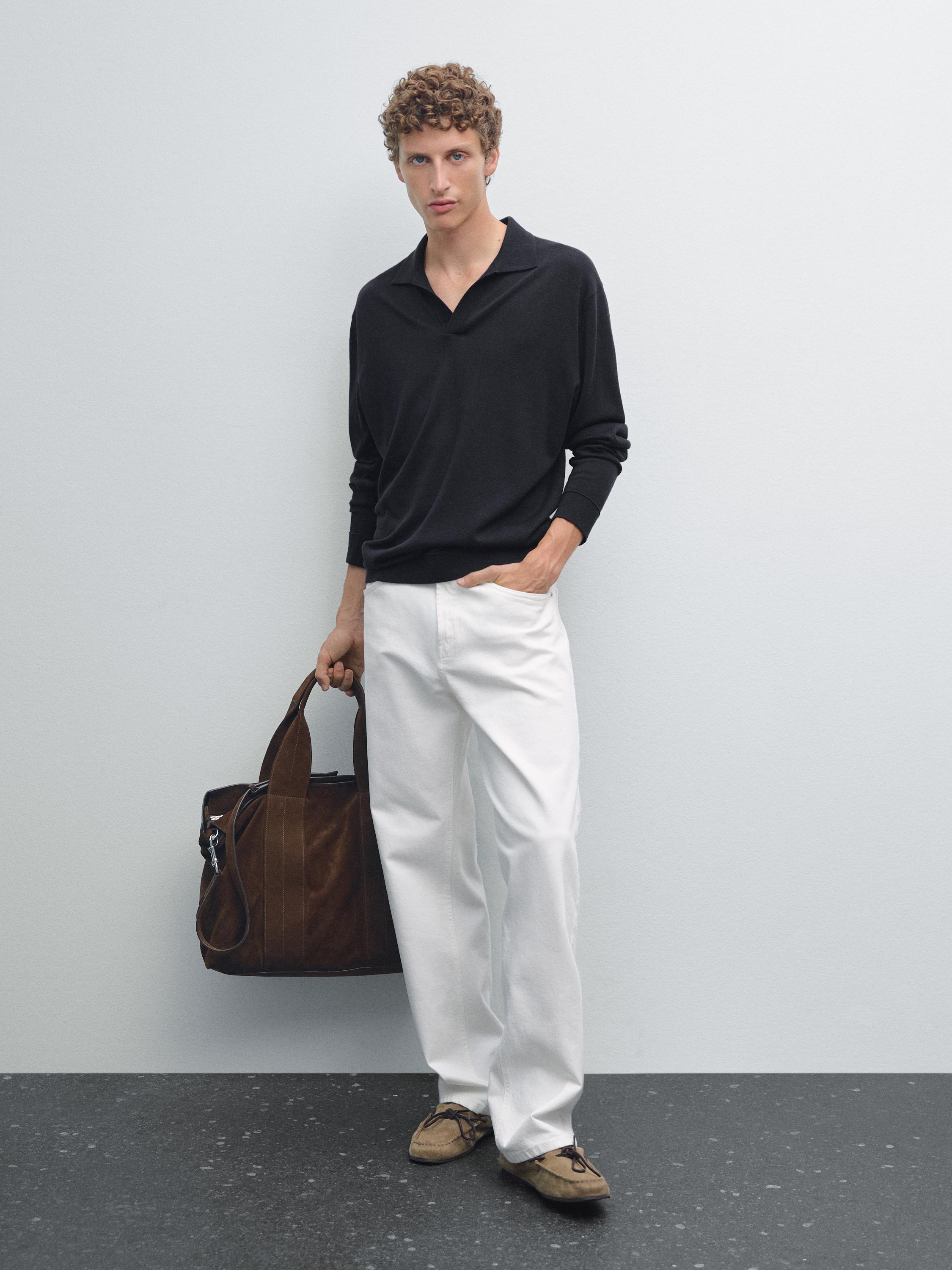 V-neck knit polo sweater