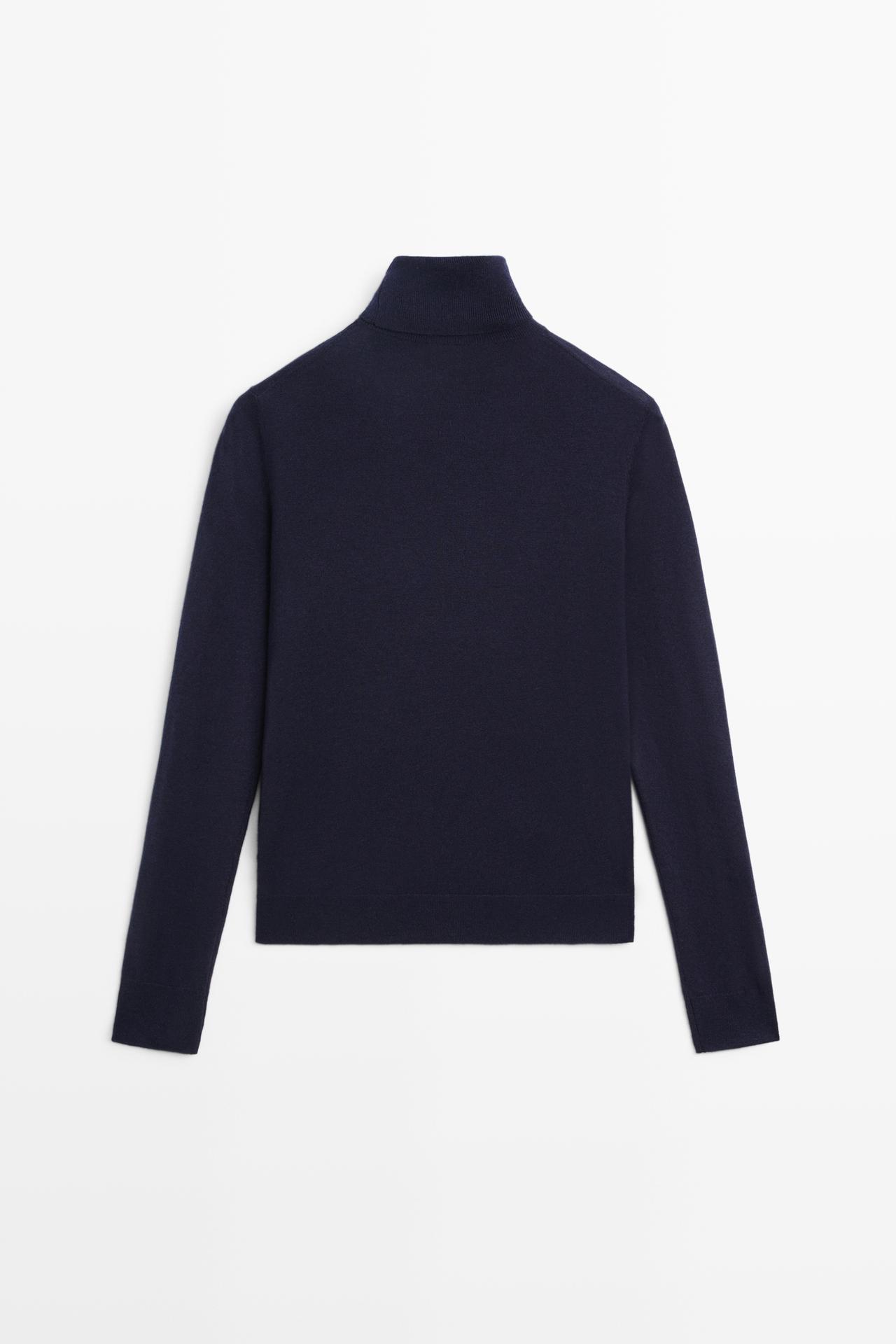 Wool-blend turtleneck knit sweater — NAVY BLUE