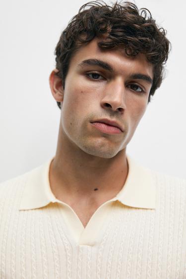 100% cotton cable-knit polo sweater — CREAM 8