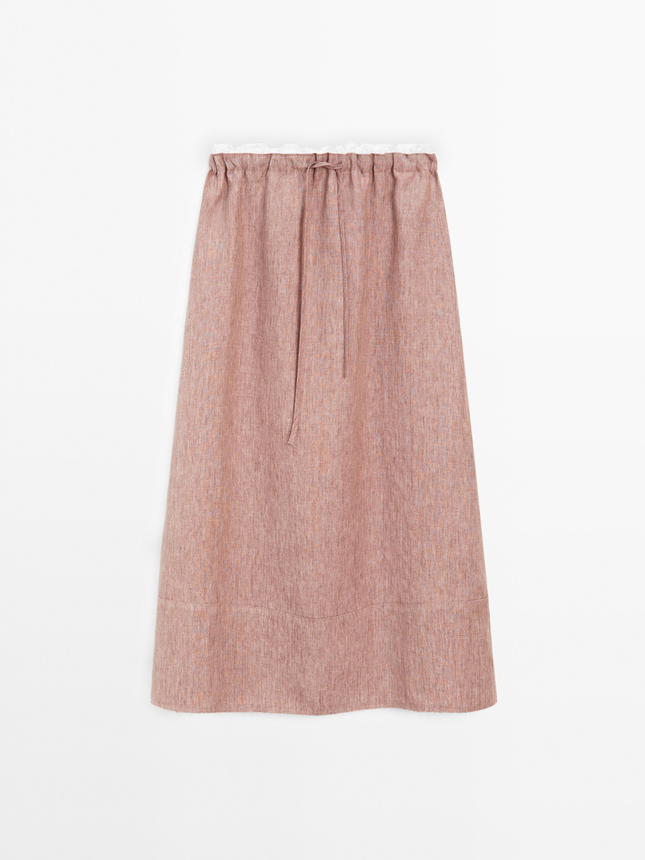 Jupe midi élastique 100 % lin