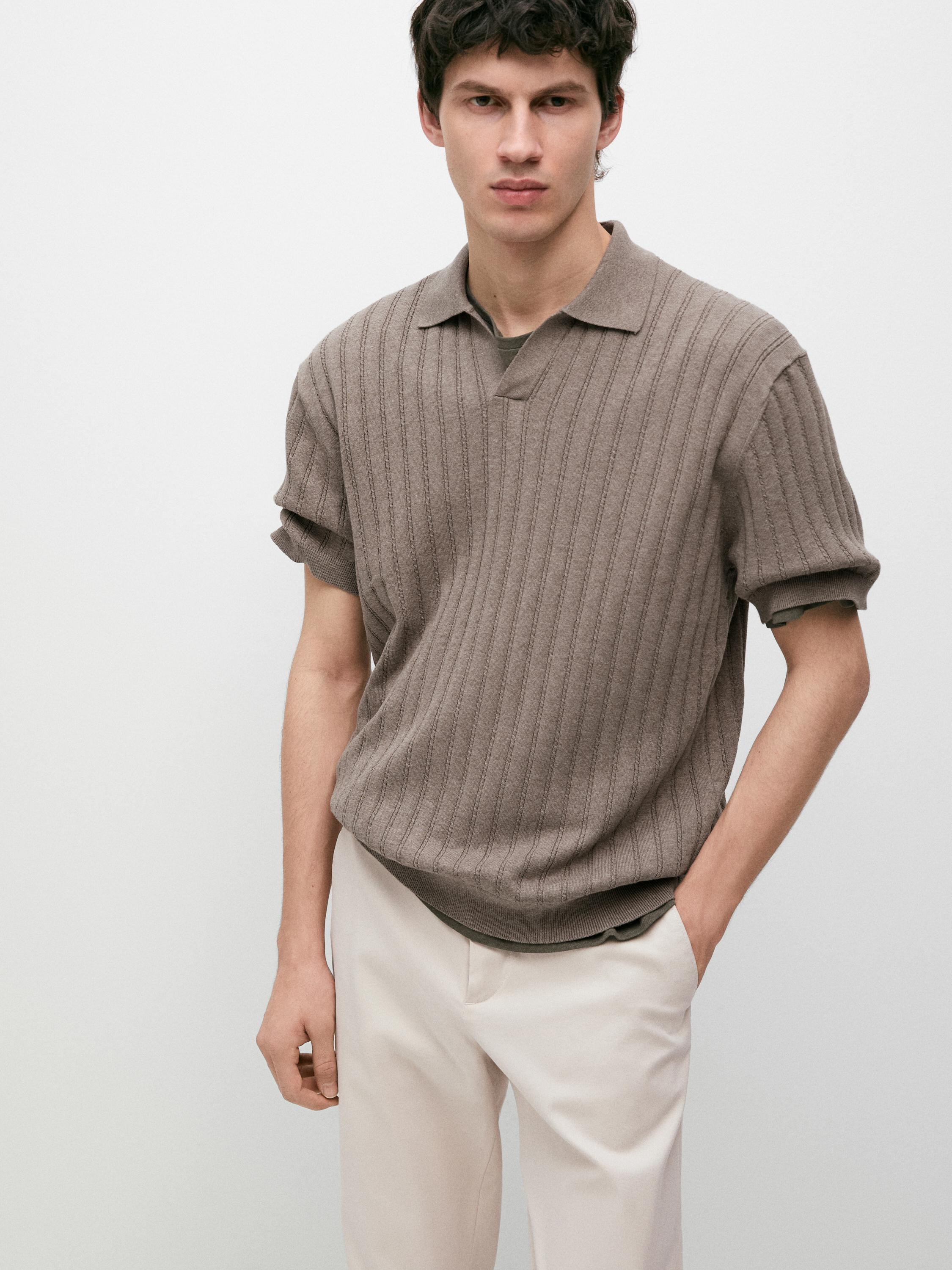 Cotton blend knit polo sweater