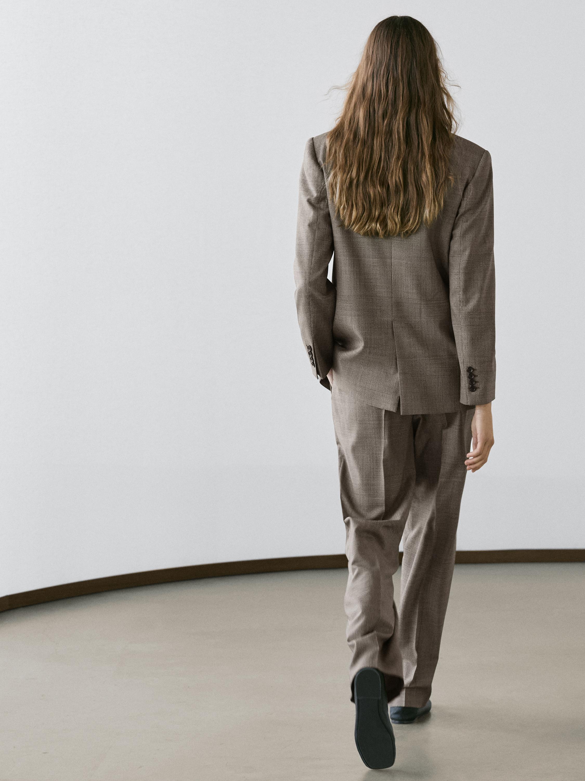Check wool suit trousers — BEIGE