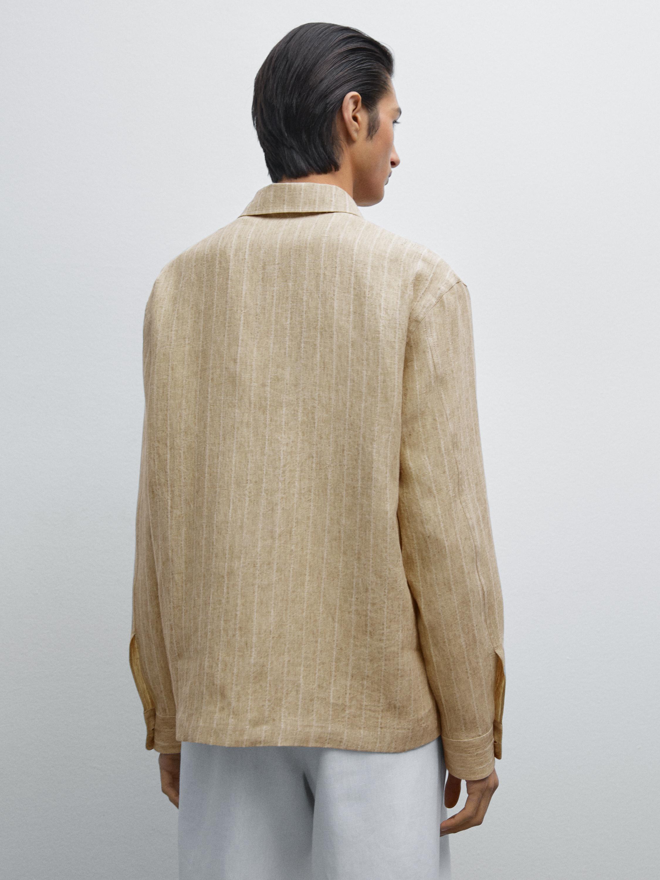 Kemeja luar linen 100% bergaris