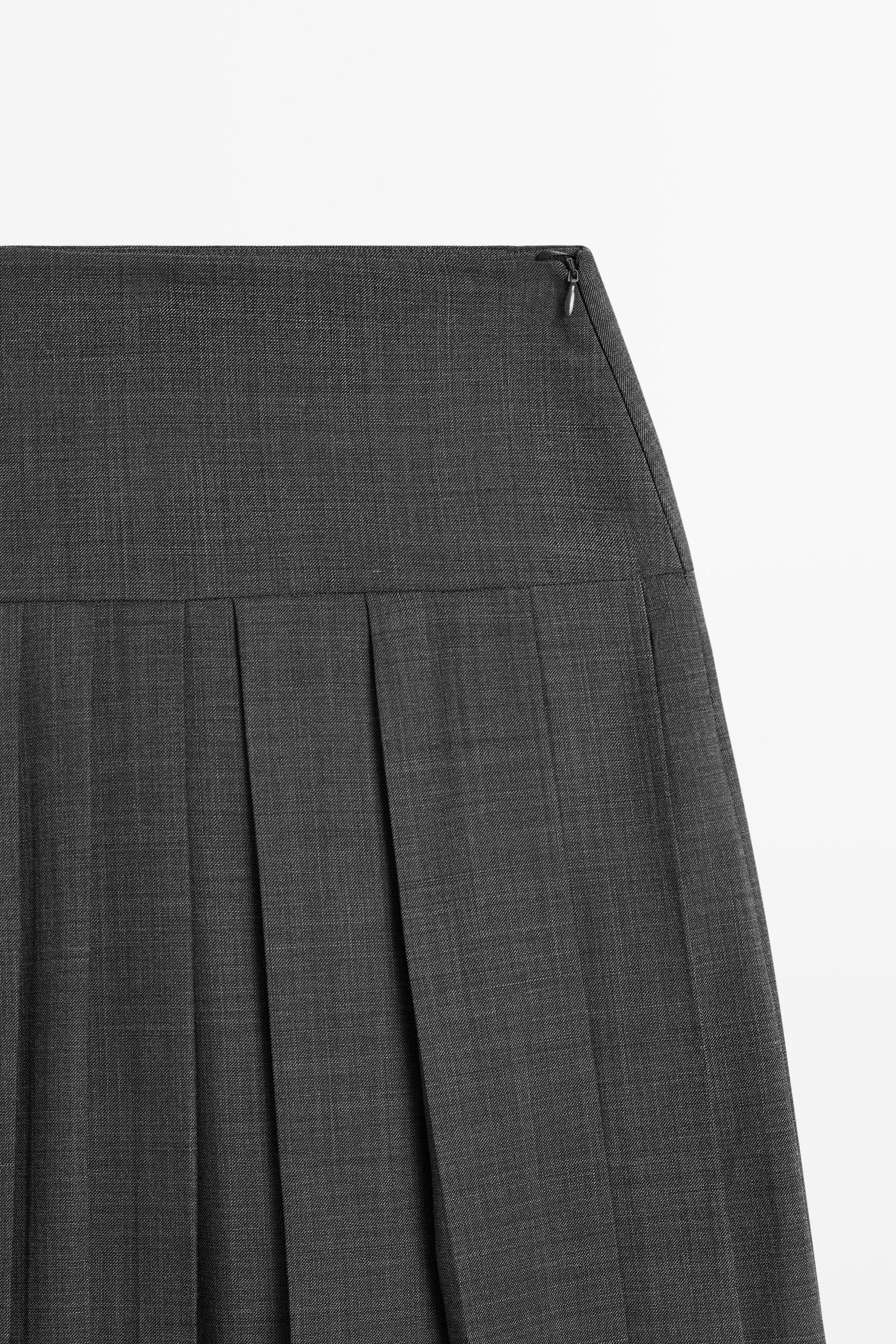 Pleated wool-blend midi skirt — GREY