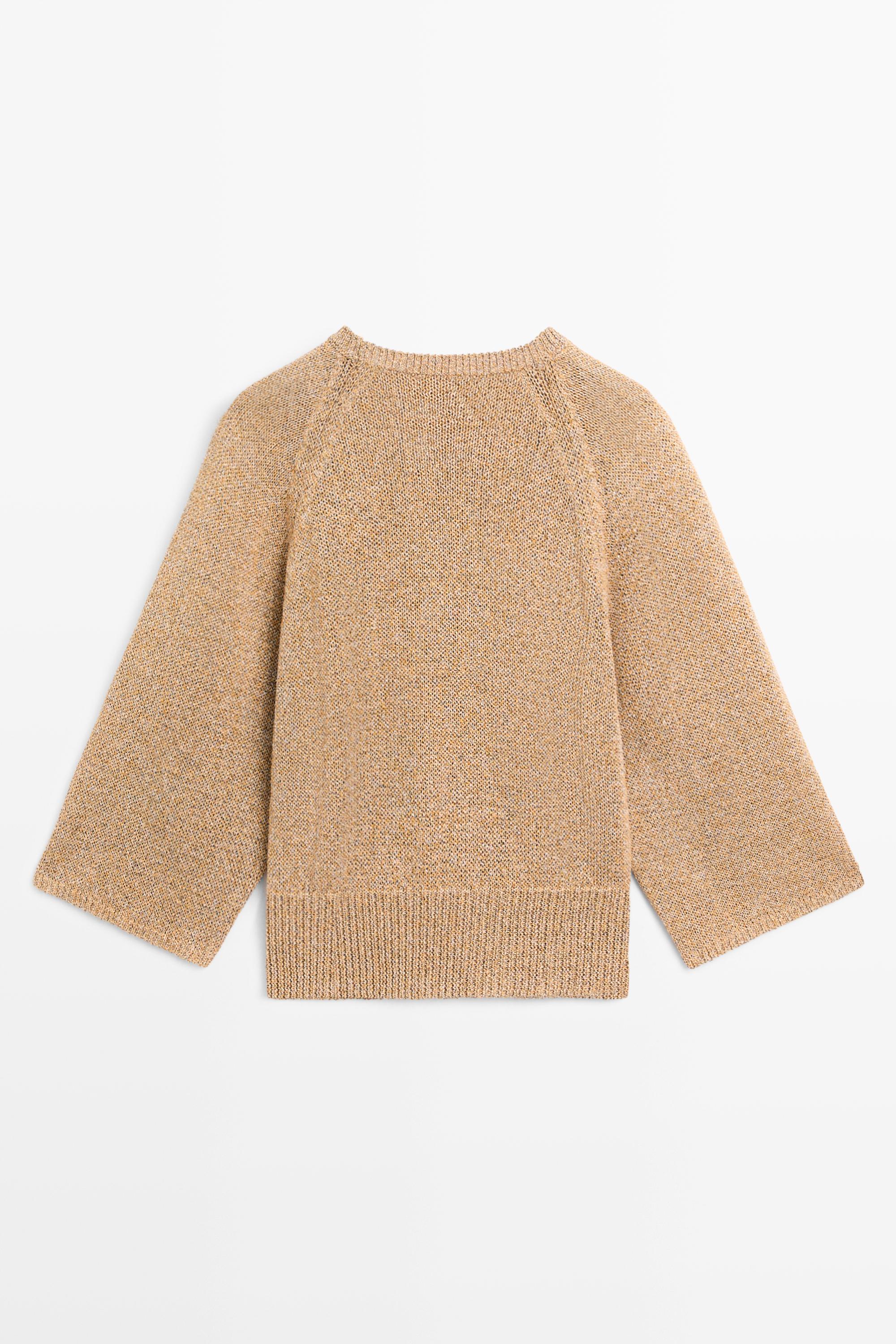 Cotton blend heathered knit sweater — Tobacco brown