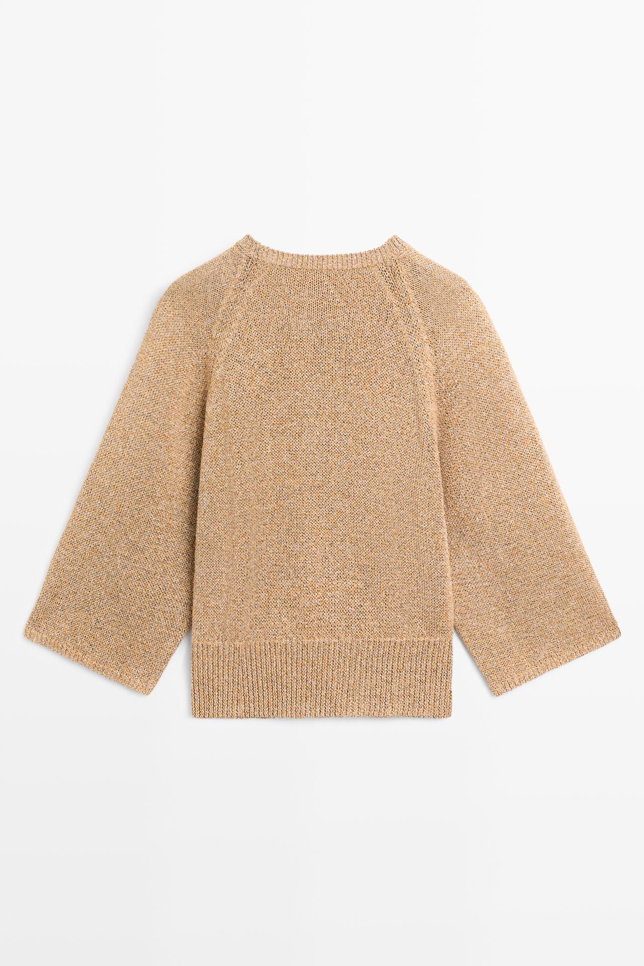 Cotton blend heathered knit sweater — Tobacco brown