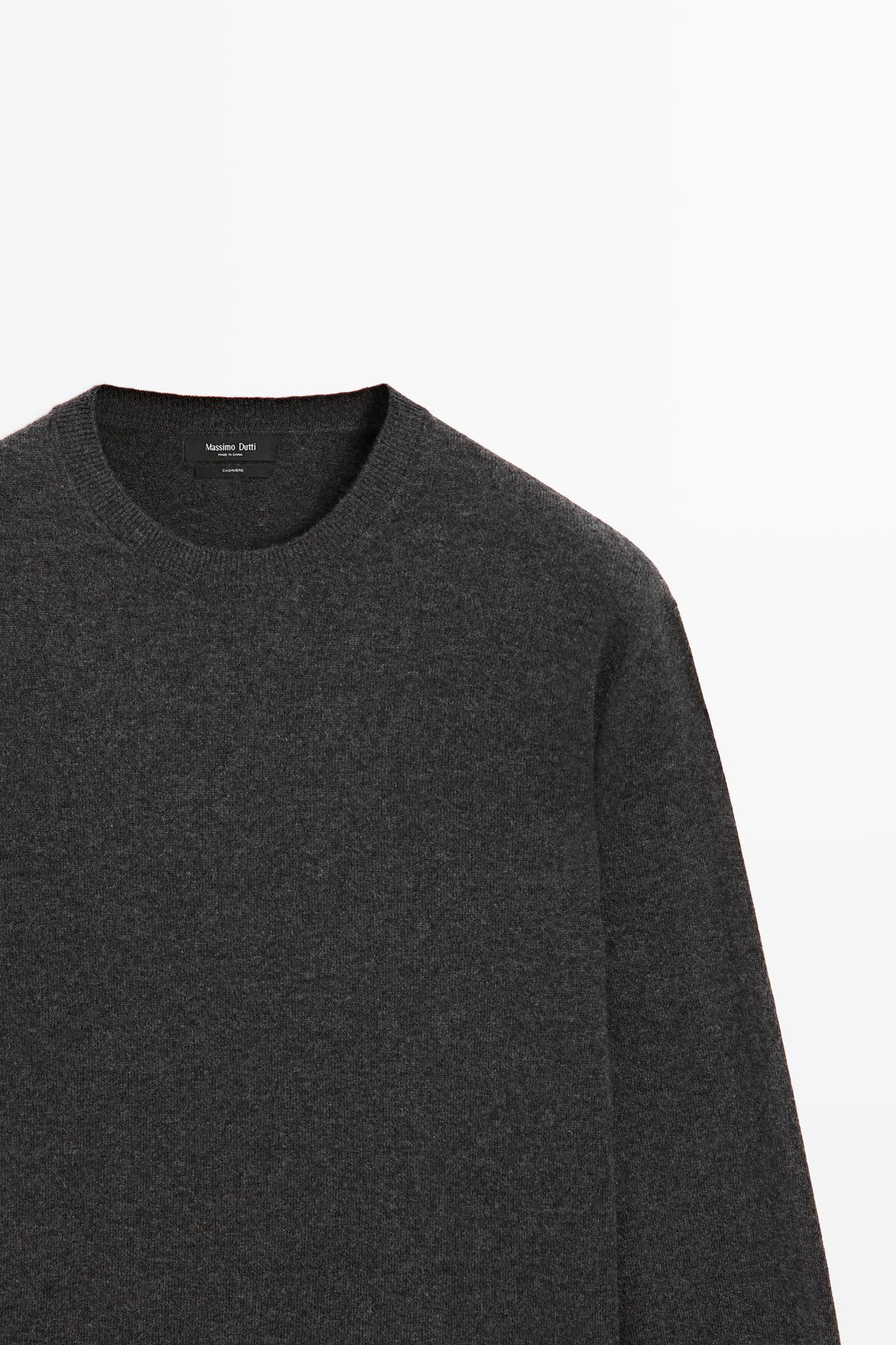 Knit 100% cashmere round neck sweater — CHARCOAL