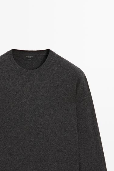 Knit 100% cashmere round neck sweater — CHARCOAL 4