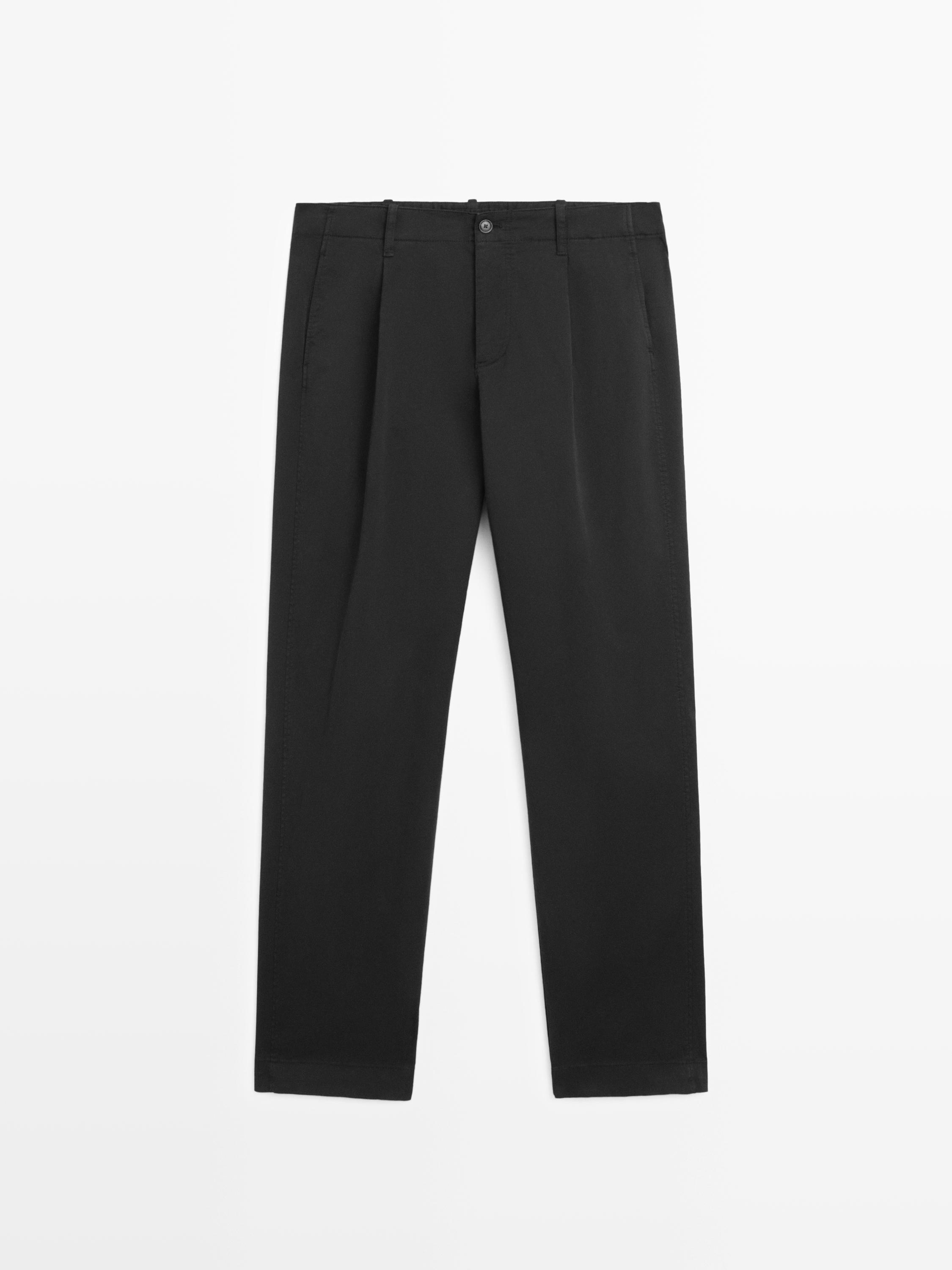 Cotton blend barrel fit trousers — BLACK