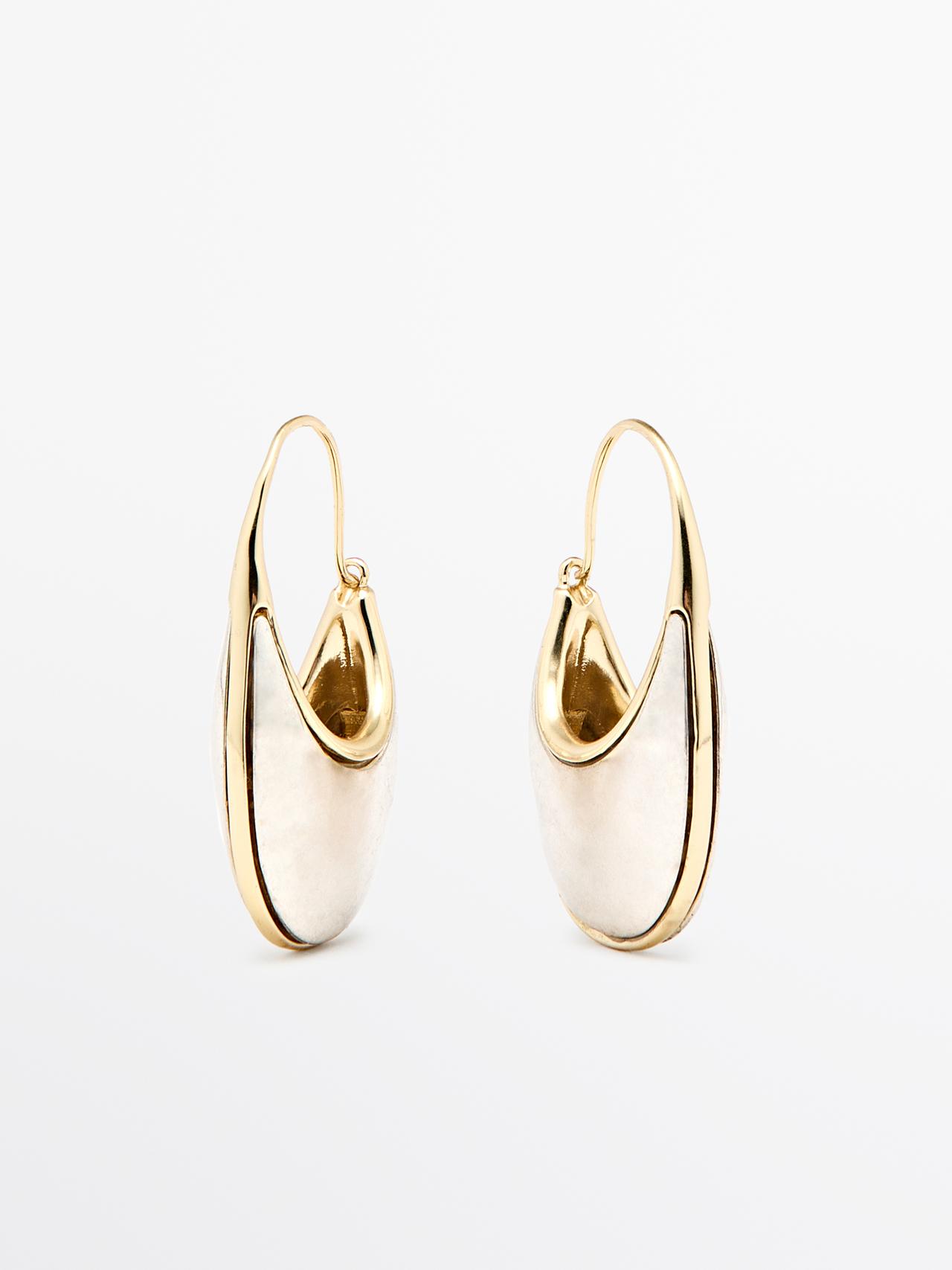Massimo Dutti - Dame - Øreringe Med Kontrasterende Ringe - Sølv - 01