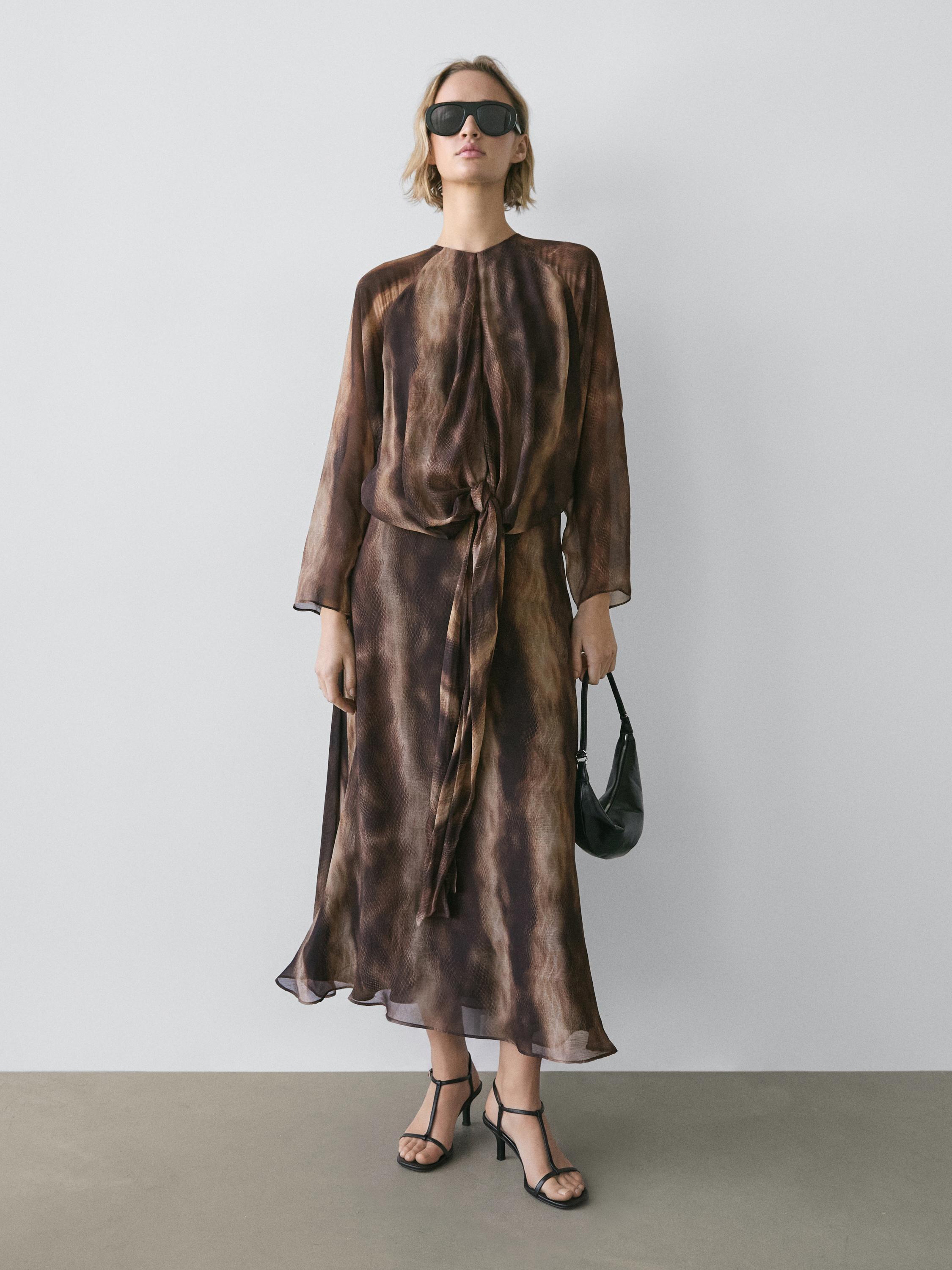 Flowing animal print dress — BROWN