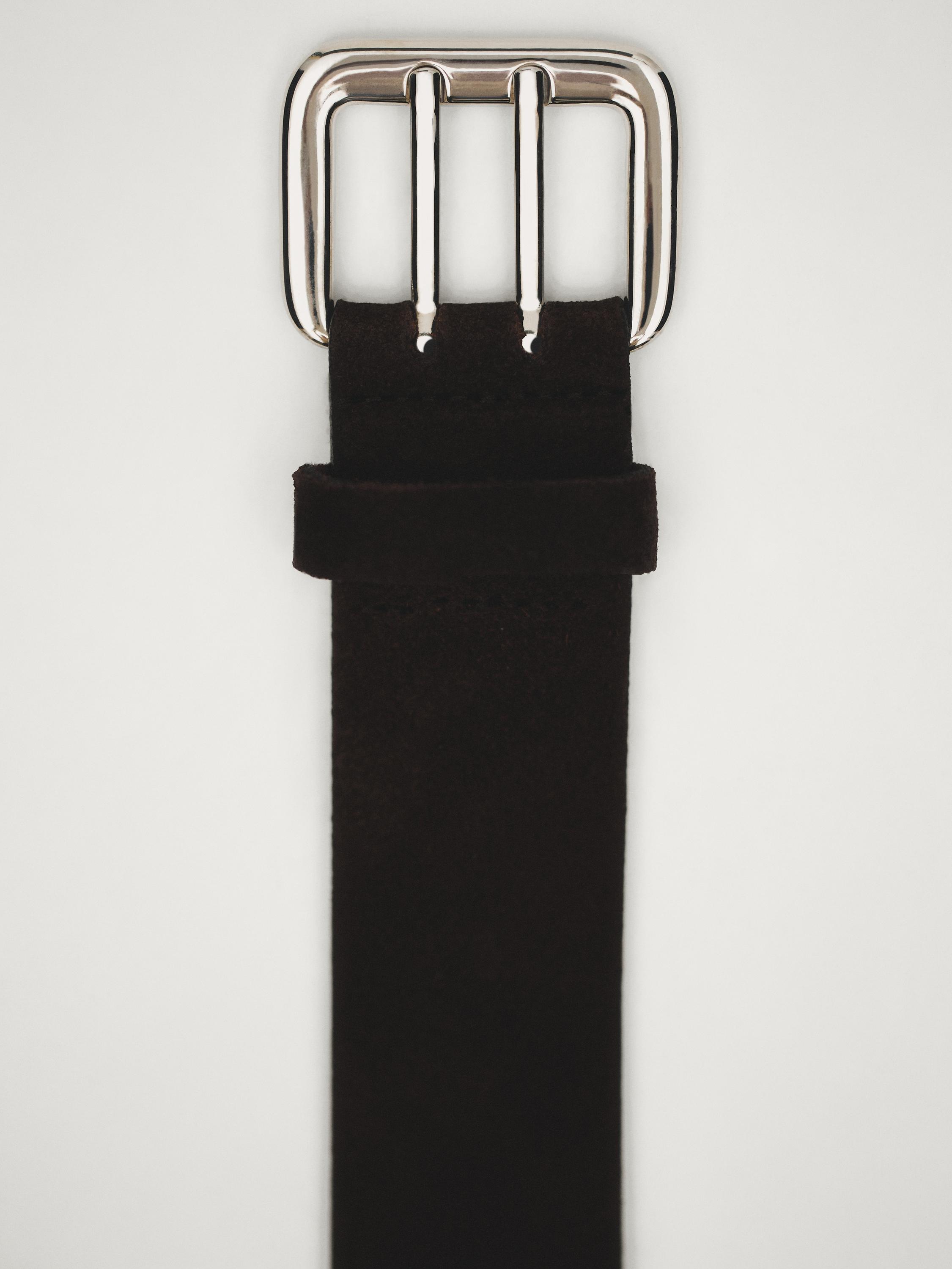 Nubuck leather belt with double buckle