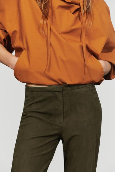 Suede leather pants — KHAKI 8