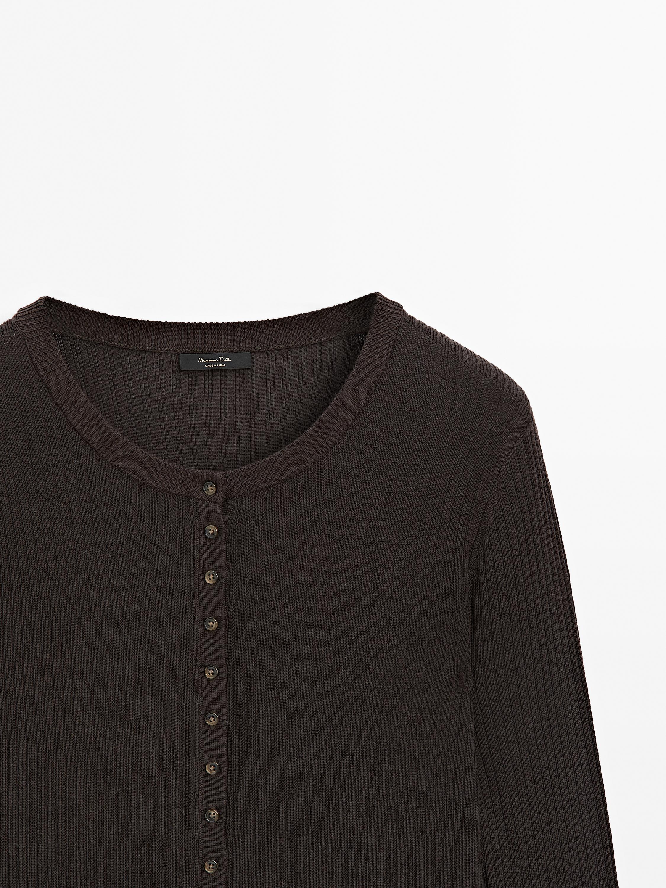 Ribbed knit crew neck cardigan