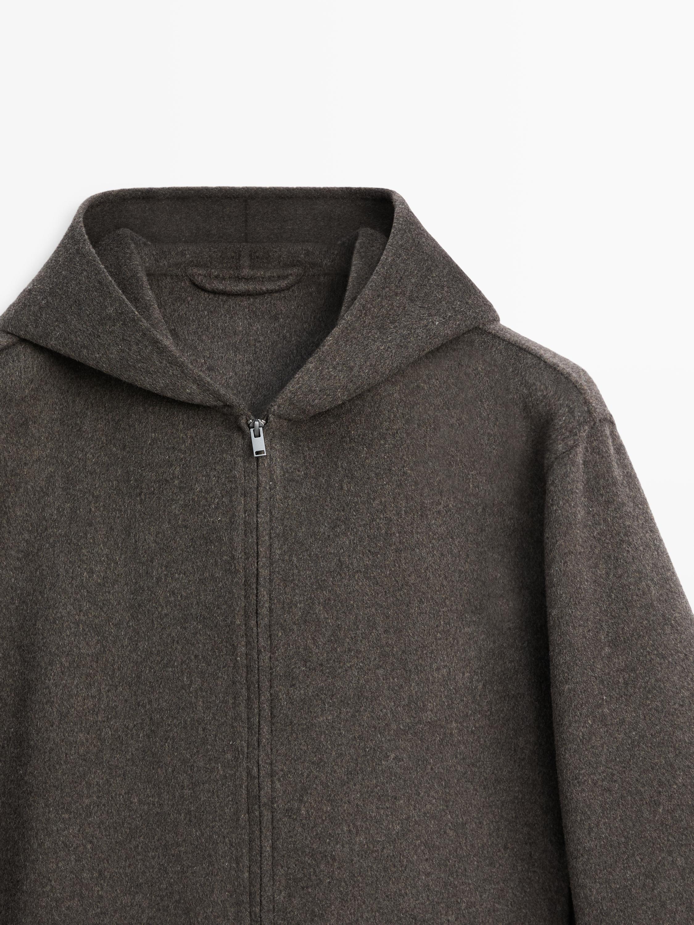 Wool blend double fabric hooded jacket — MINK