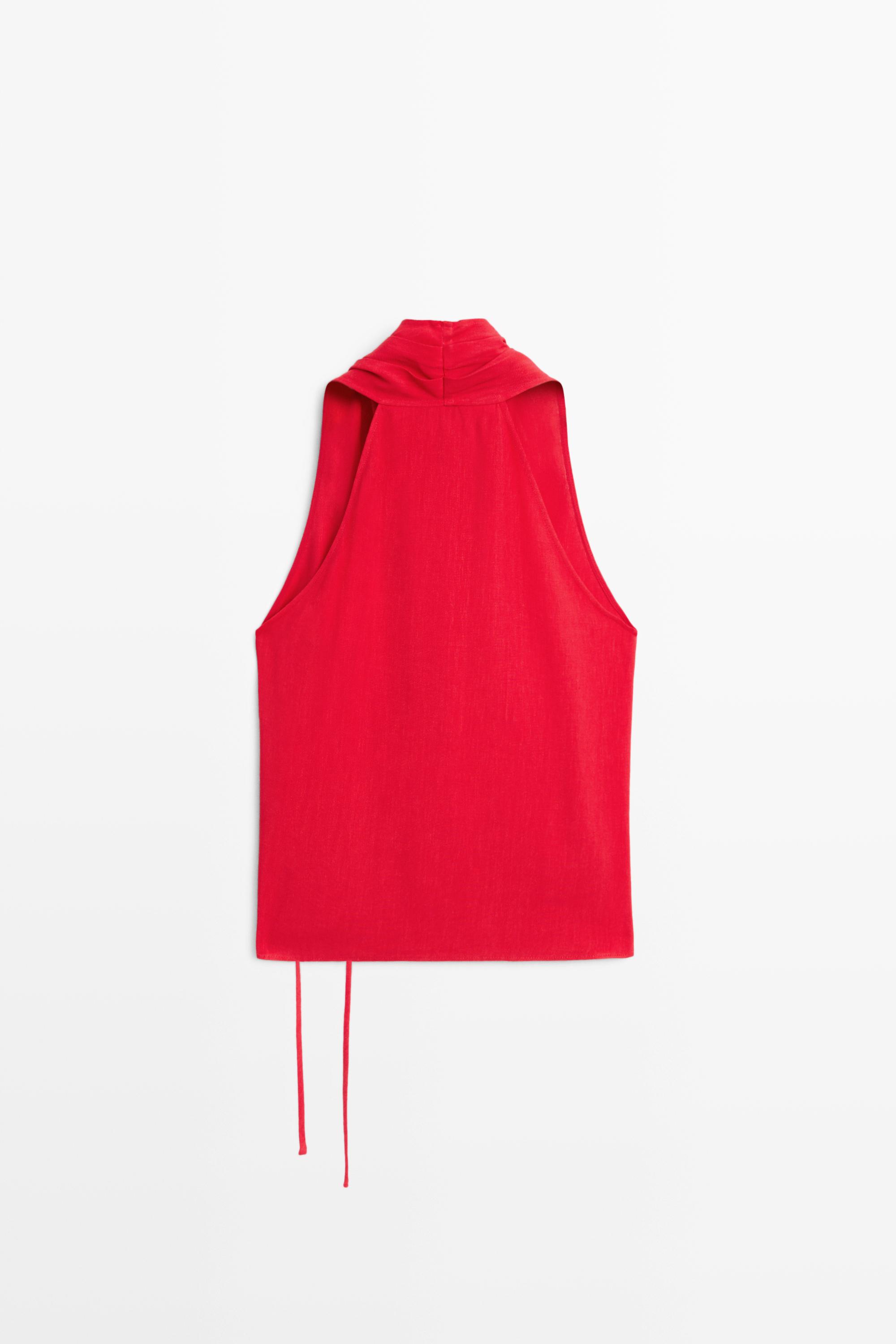 Linen halter top with tie detail — RED