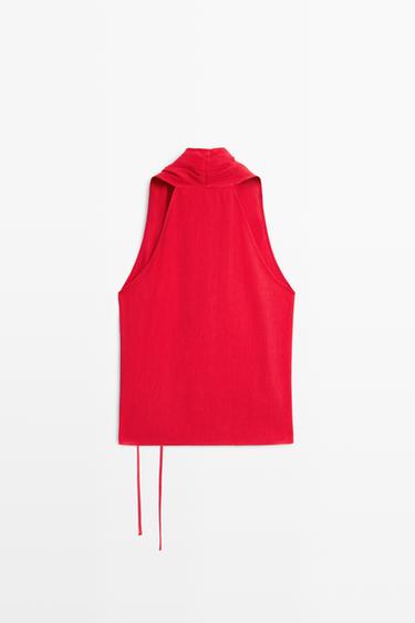 Linen halter top with tie detail — RED 6