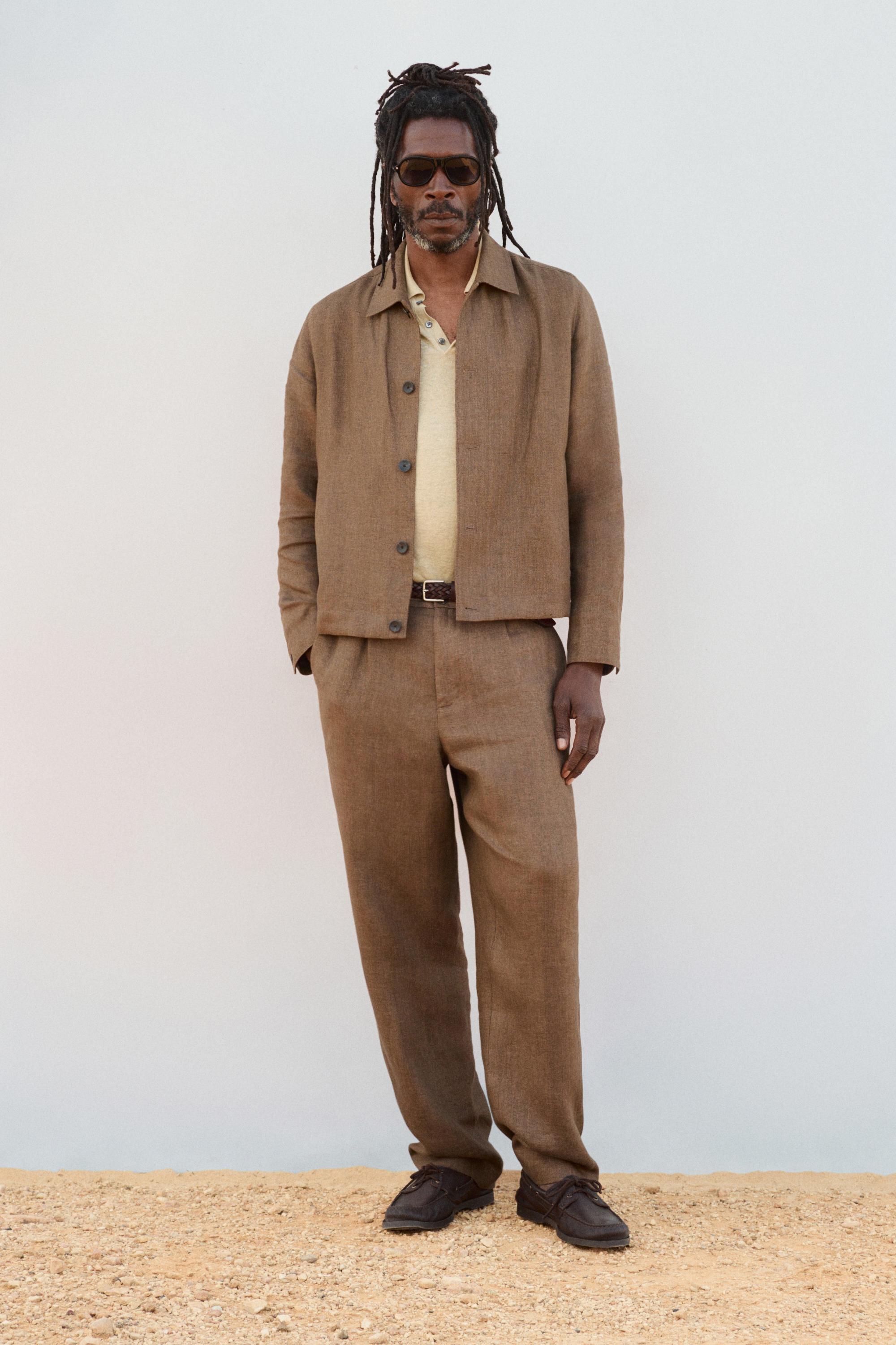 Total look linen jacket with herringbone detail