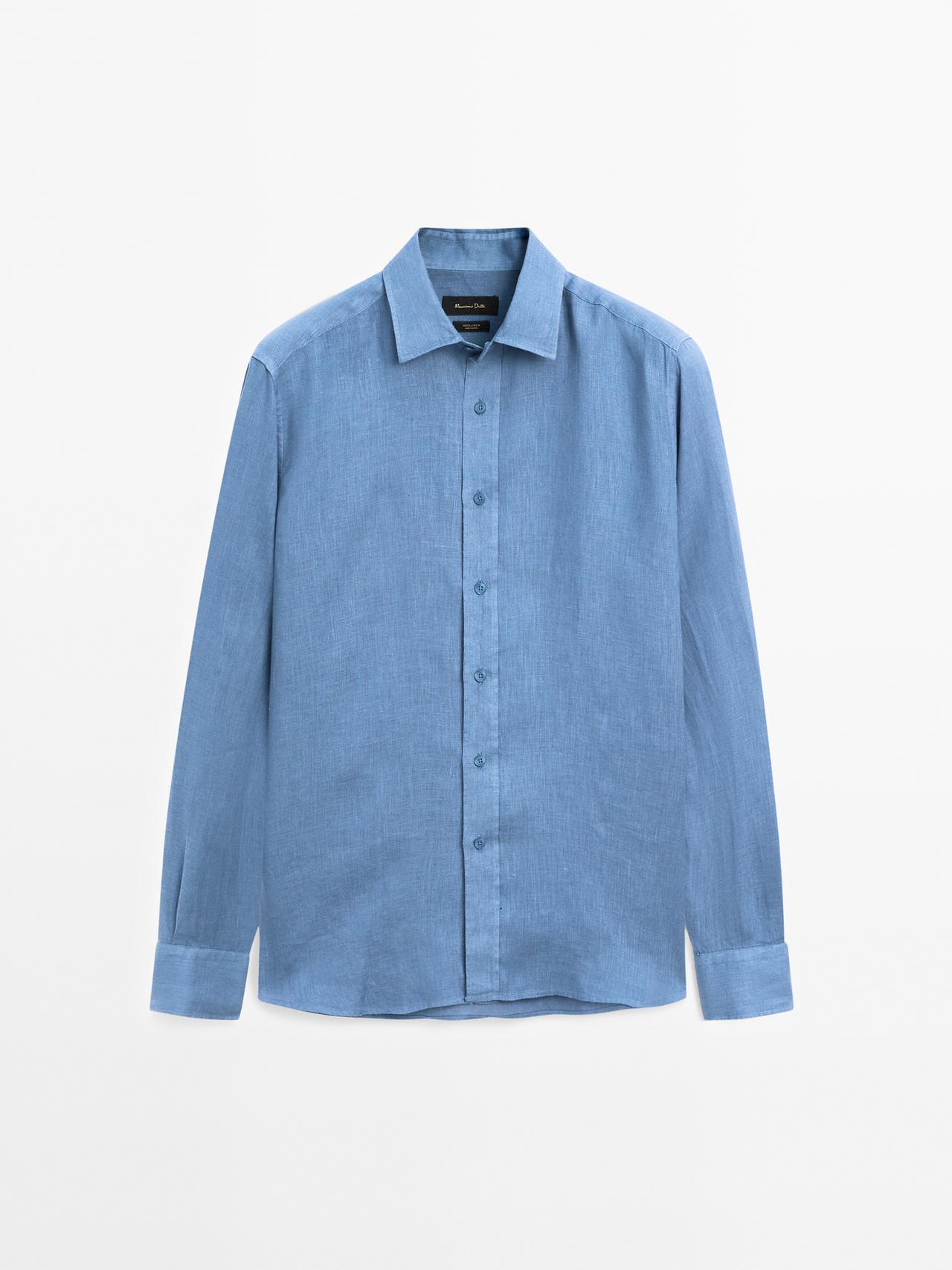 Massimo Dutti - Herre - Regular Fit Skjorte I 100 % Hør - Kongeblå - Xl