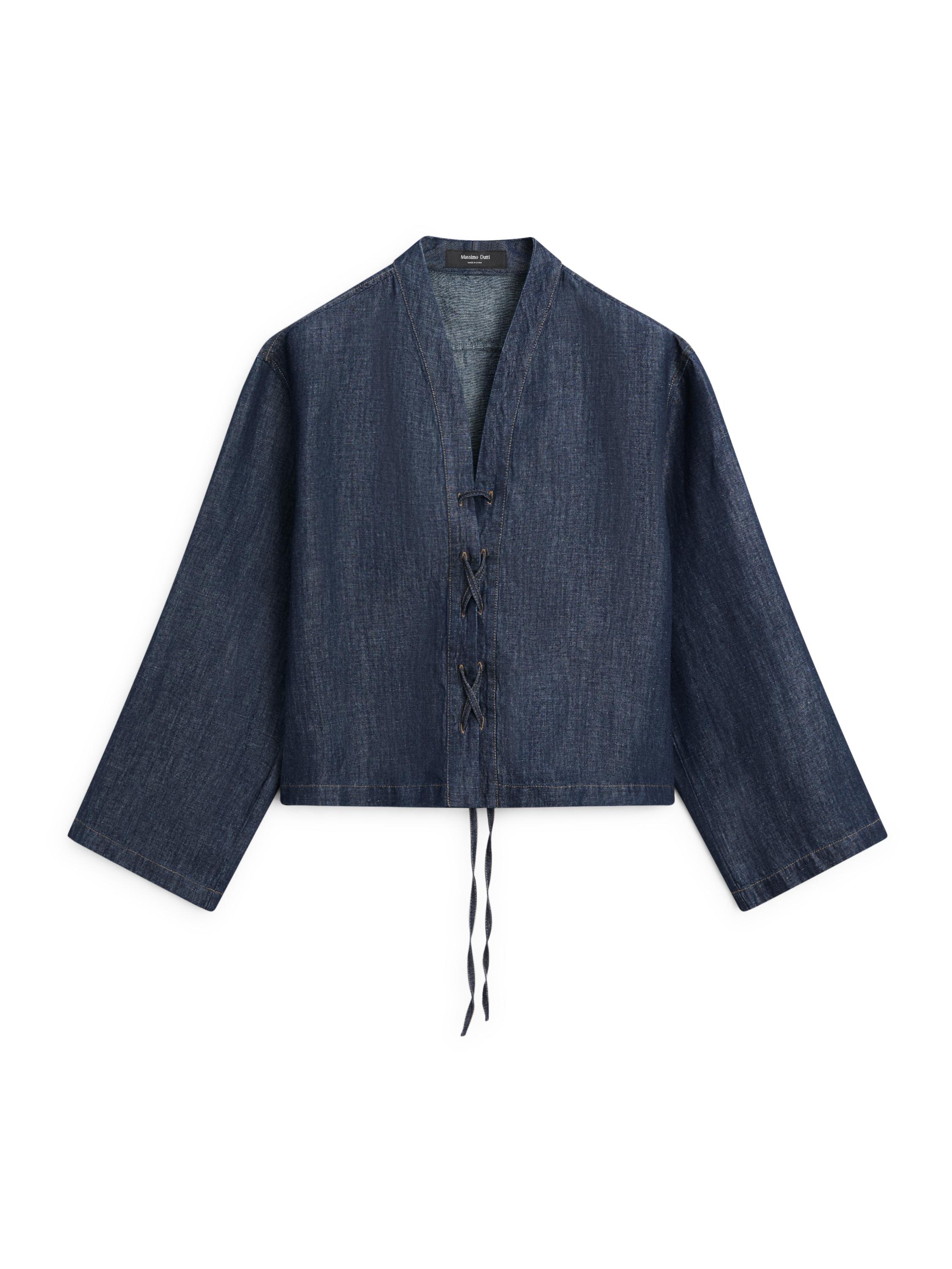 Total look linen blend denim shirt — DARK BLUE