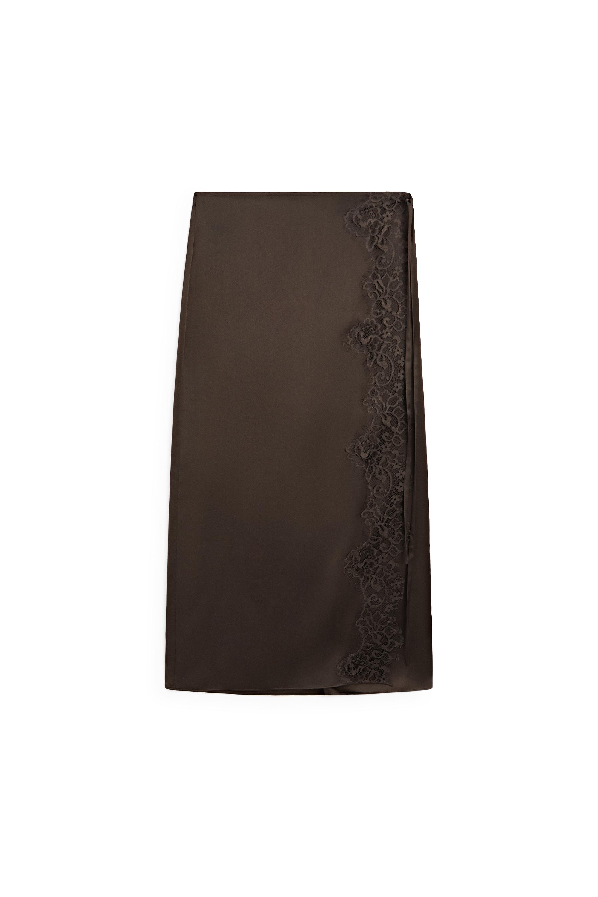 100% silk lace-detail pareo skirt — Chocolate