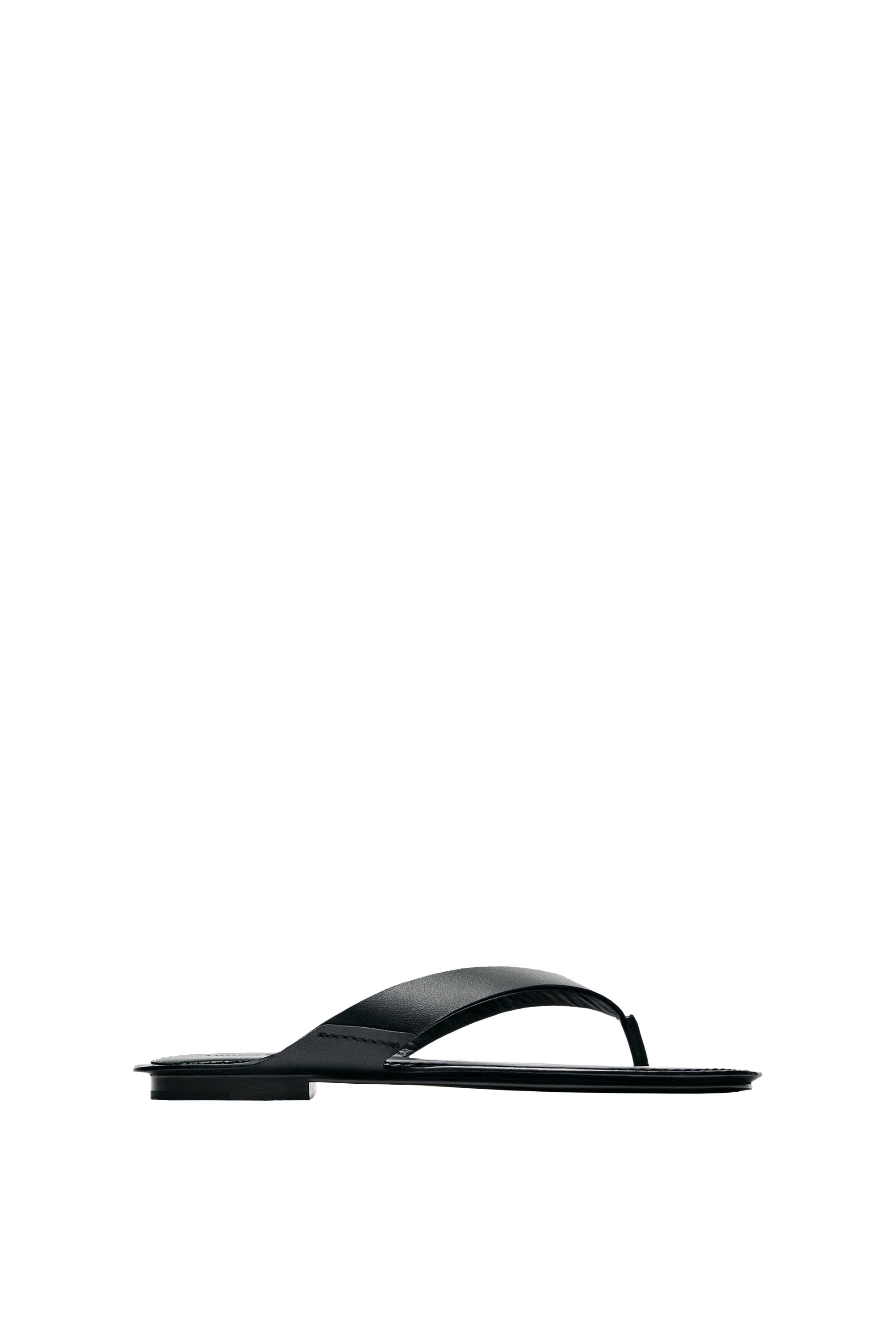 Flat leather sandals · Black · Flatâ Sandal | Massimo Dutti