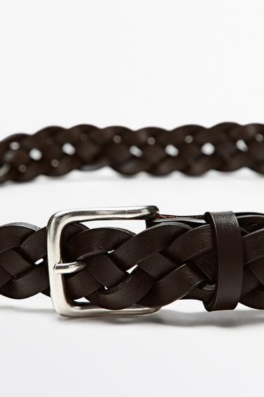 Braided nappa leather belt — BROWN 2