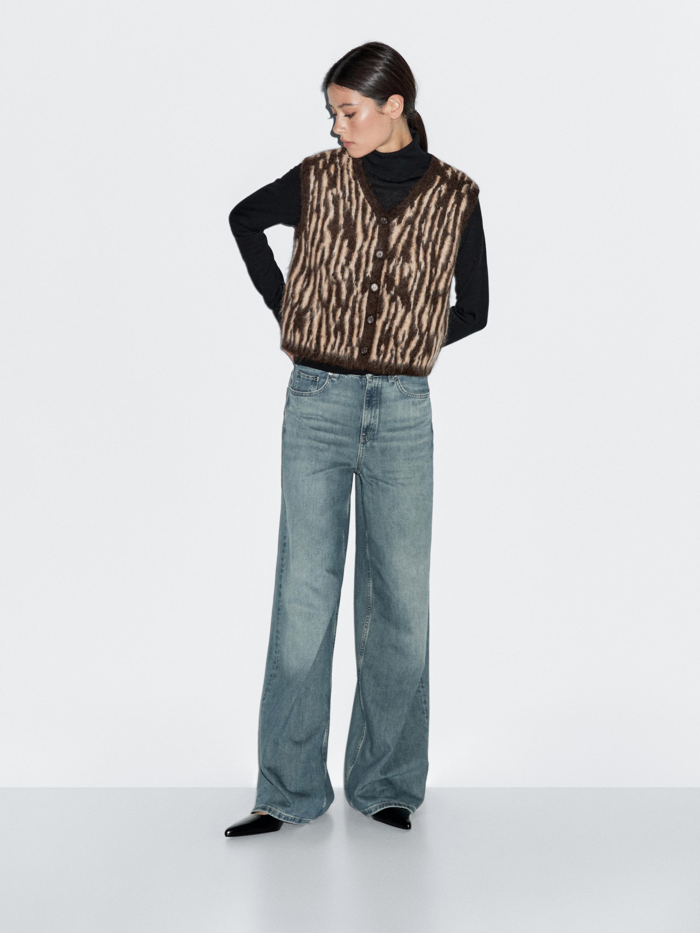Animal print wool blend knit waistcoat