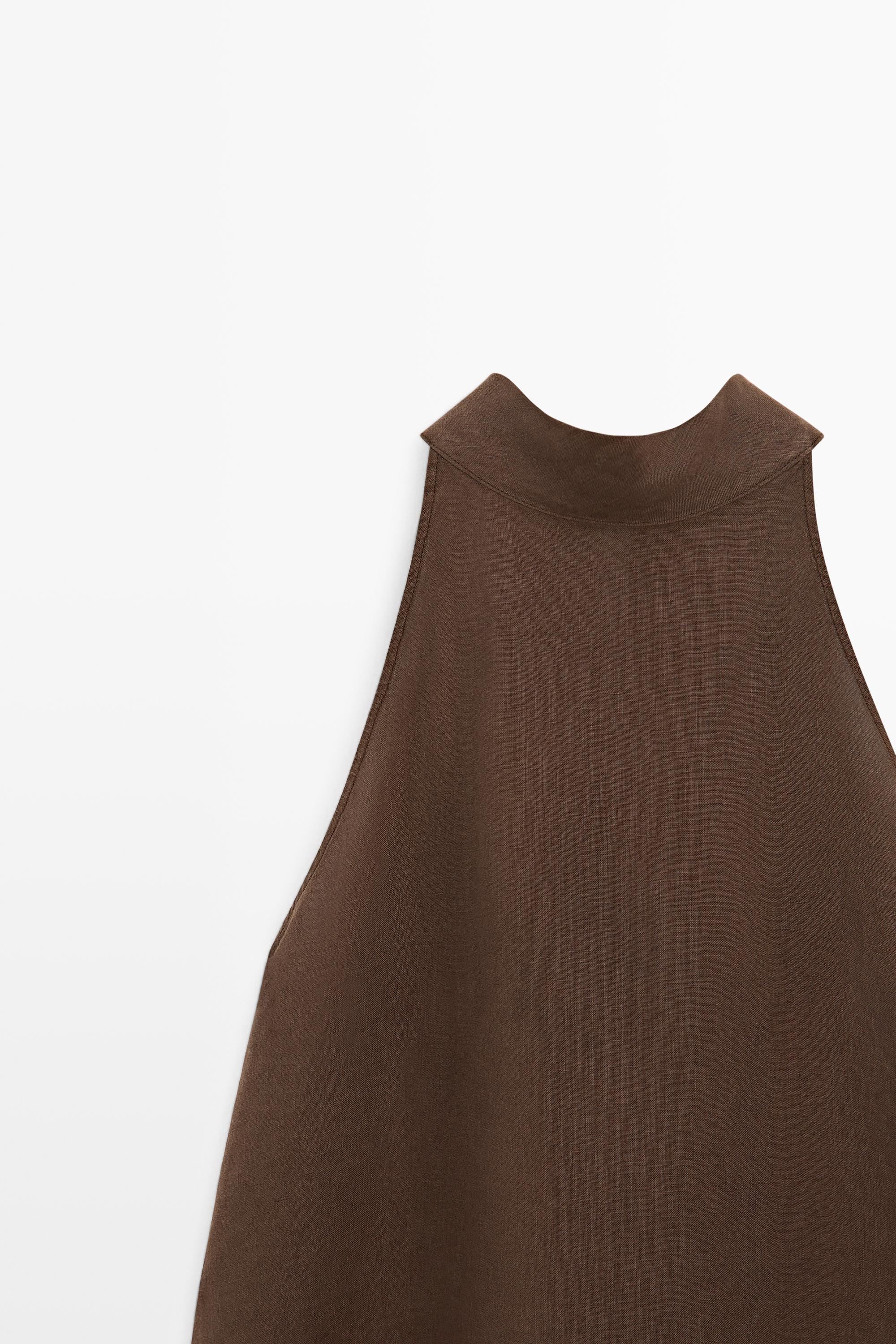 100% linen flowing halter top — BROWN