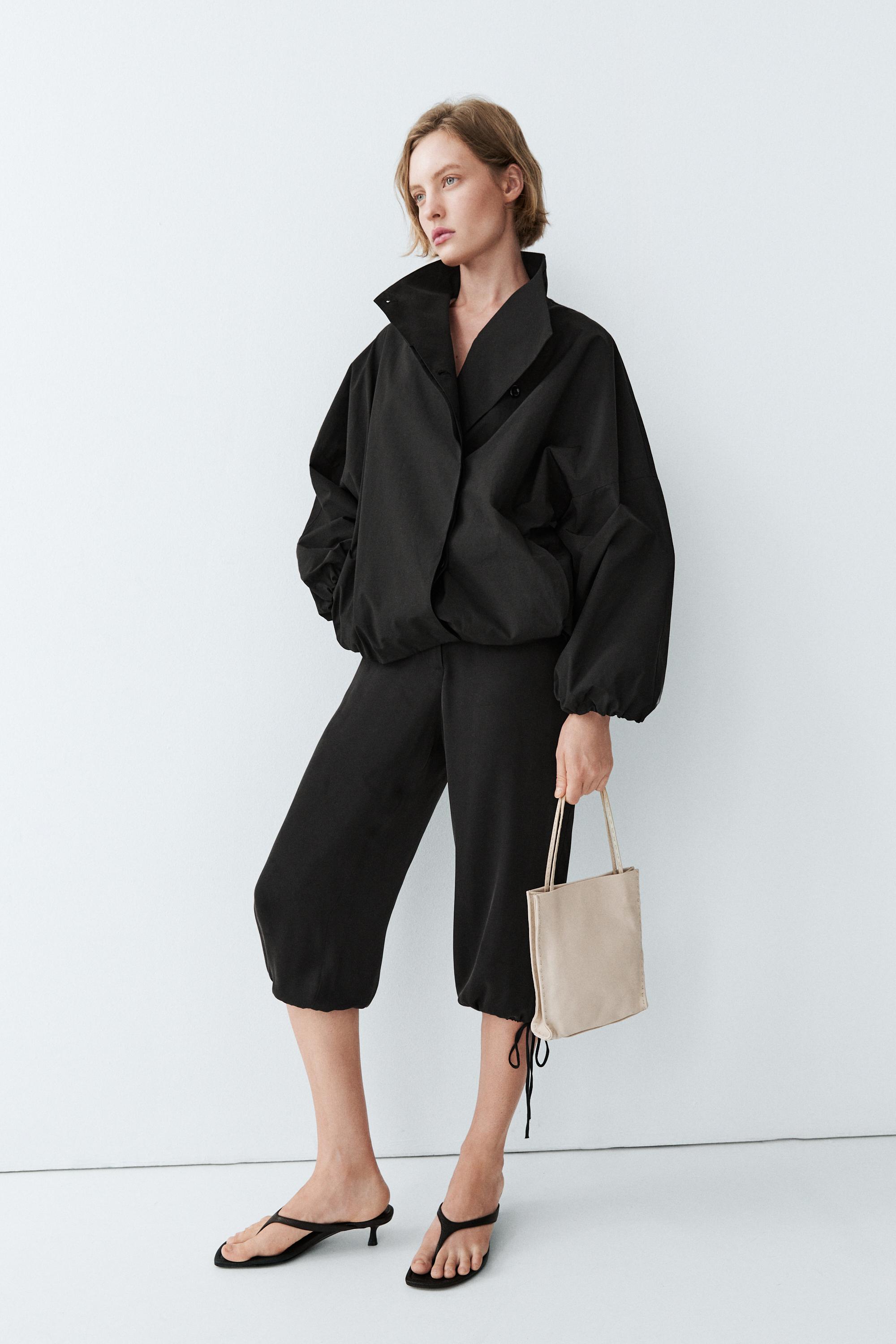 Silk blend tie-hem capri pants — BLACK
