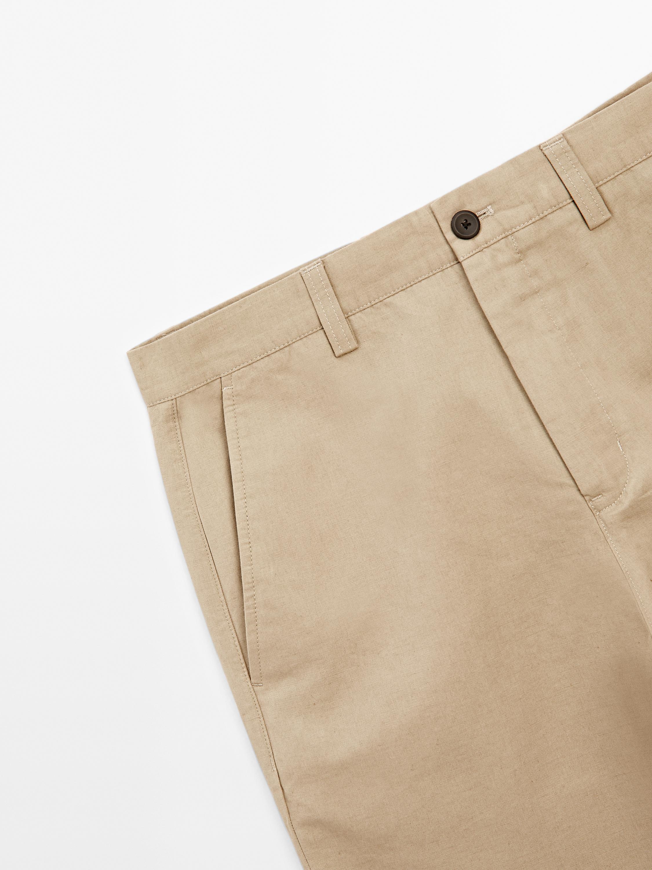 Regular fit cotton blend trousers