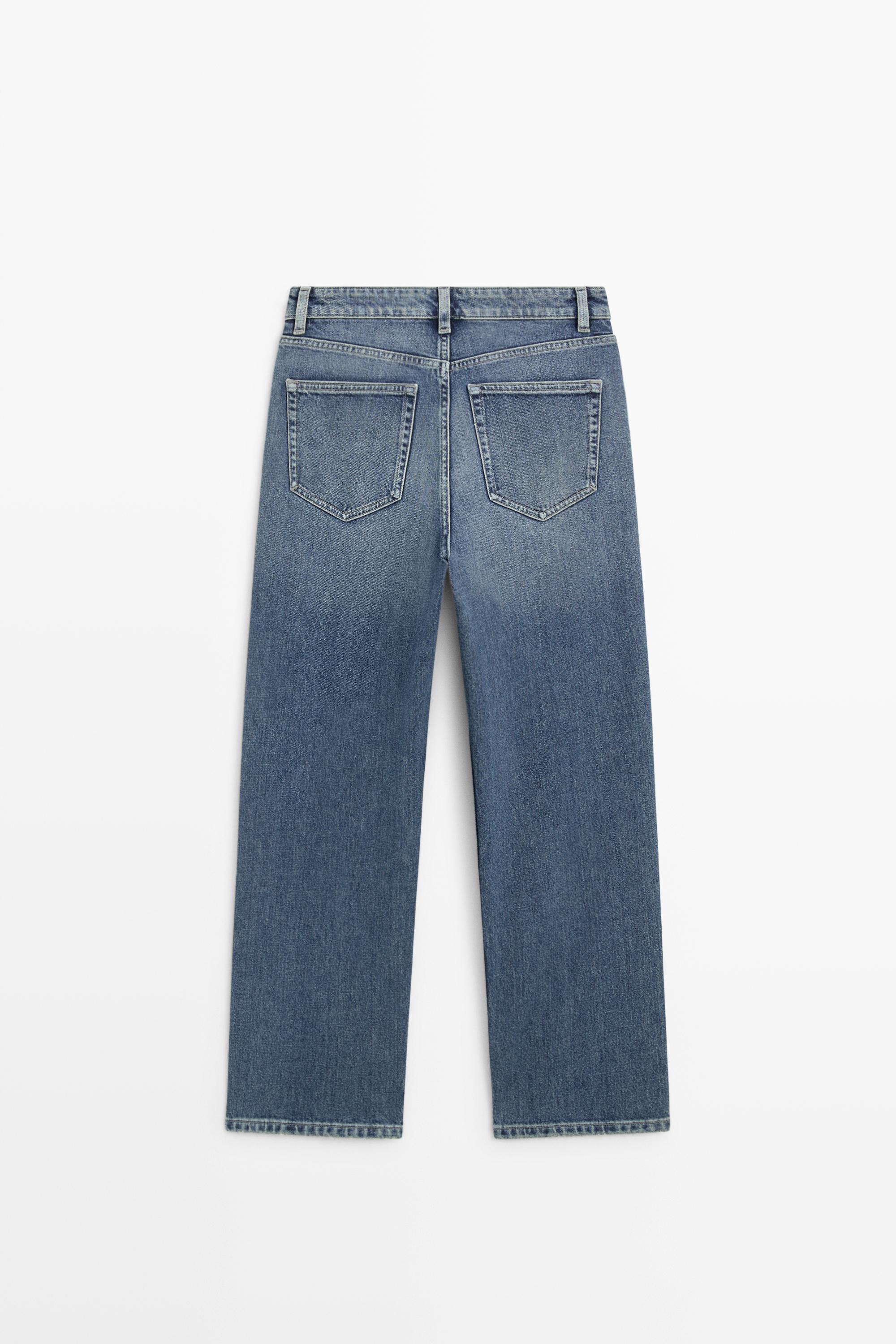 High-waist cropped straight-leg jeans — Light Blue