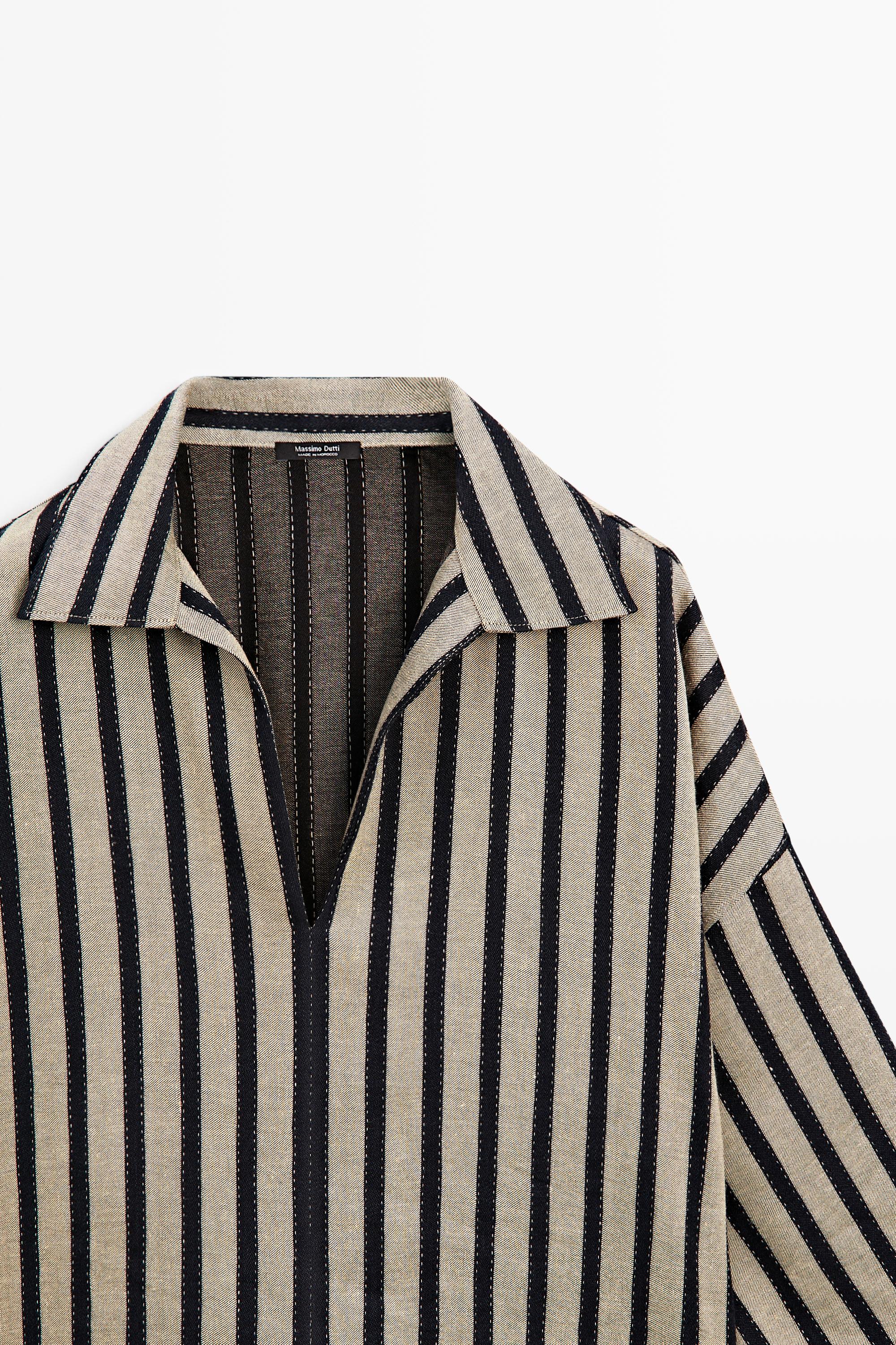 Oversize striped linen blend blouse — SAND