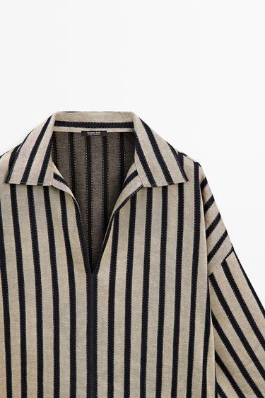 Oversize striped linen blend blouse — SAND 7