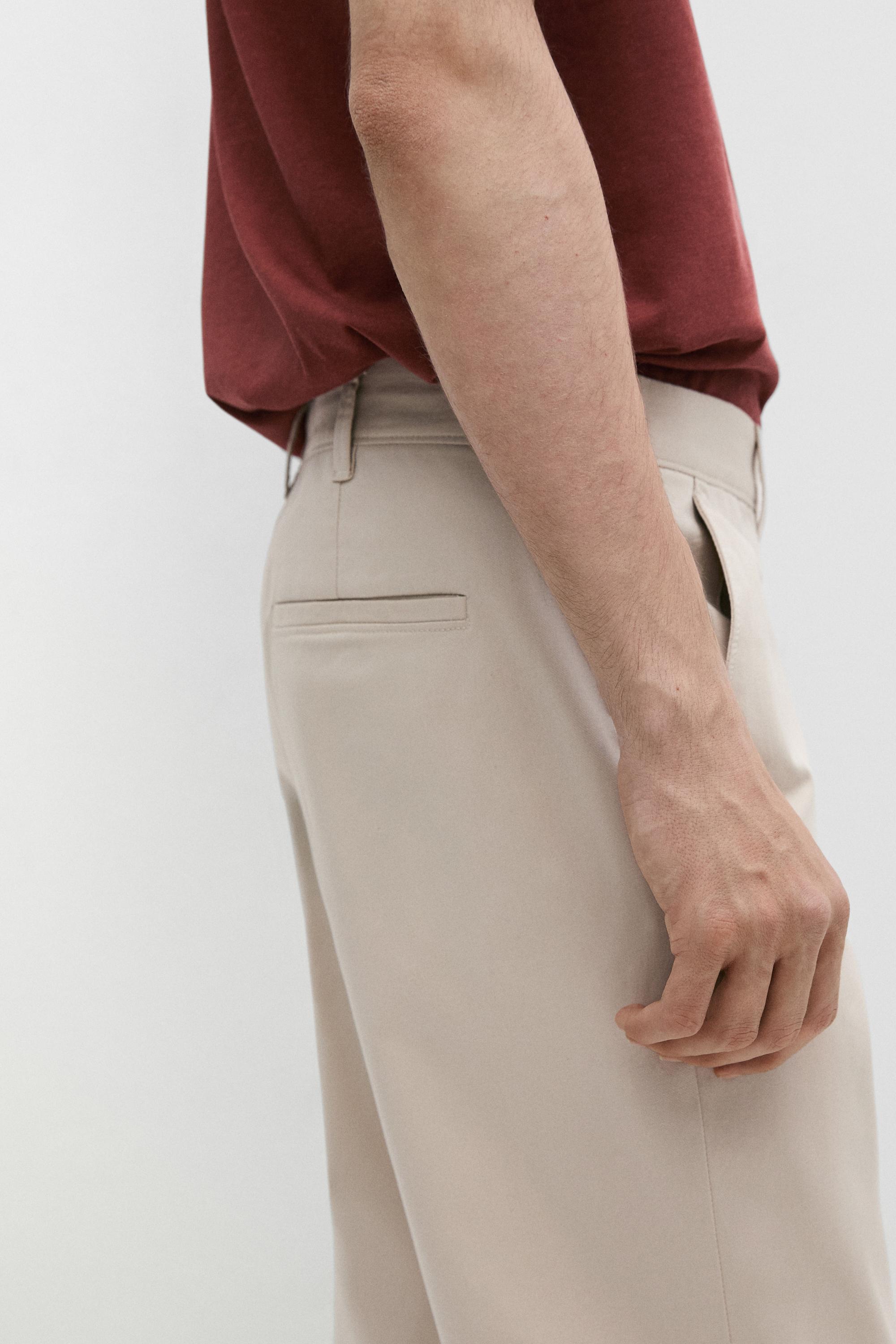 Cotton blend slim fit pants — BEIGE