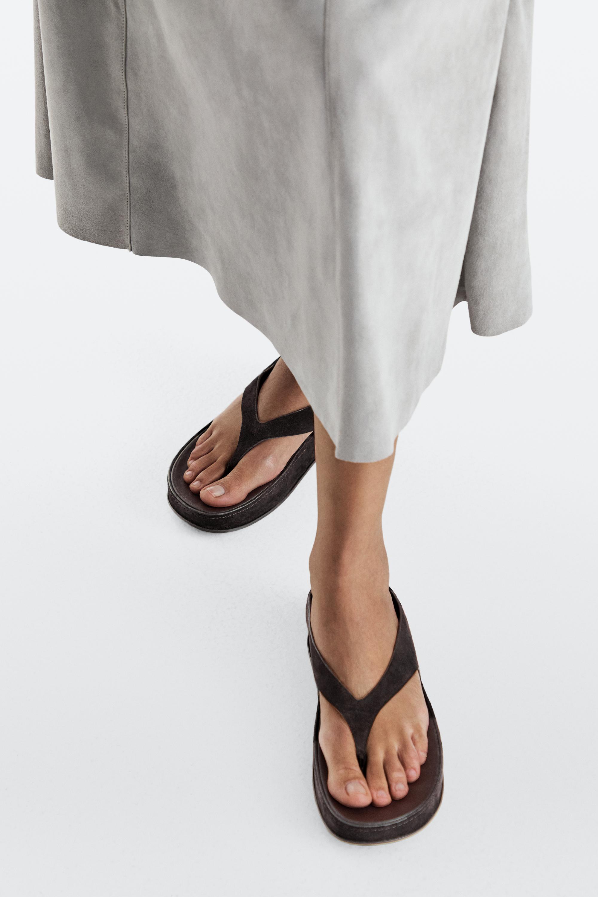 Leather platform sandals — BROWN