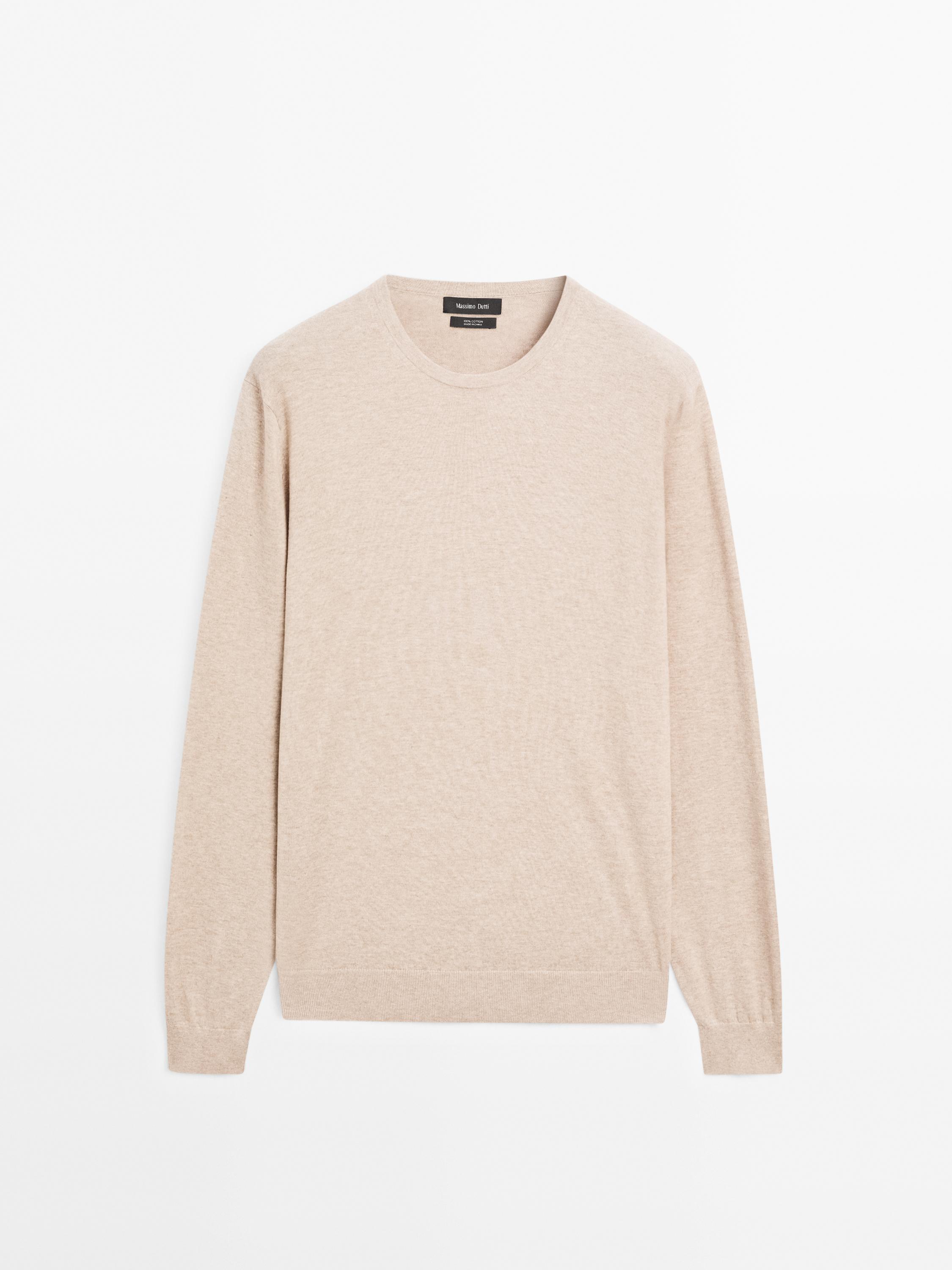 סוודר מסריג כותנה עם שרוולים ארוכים