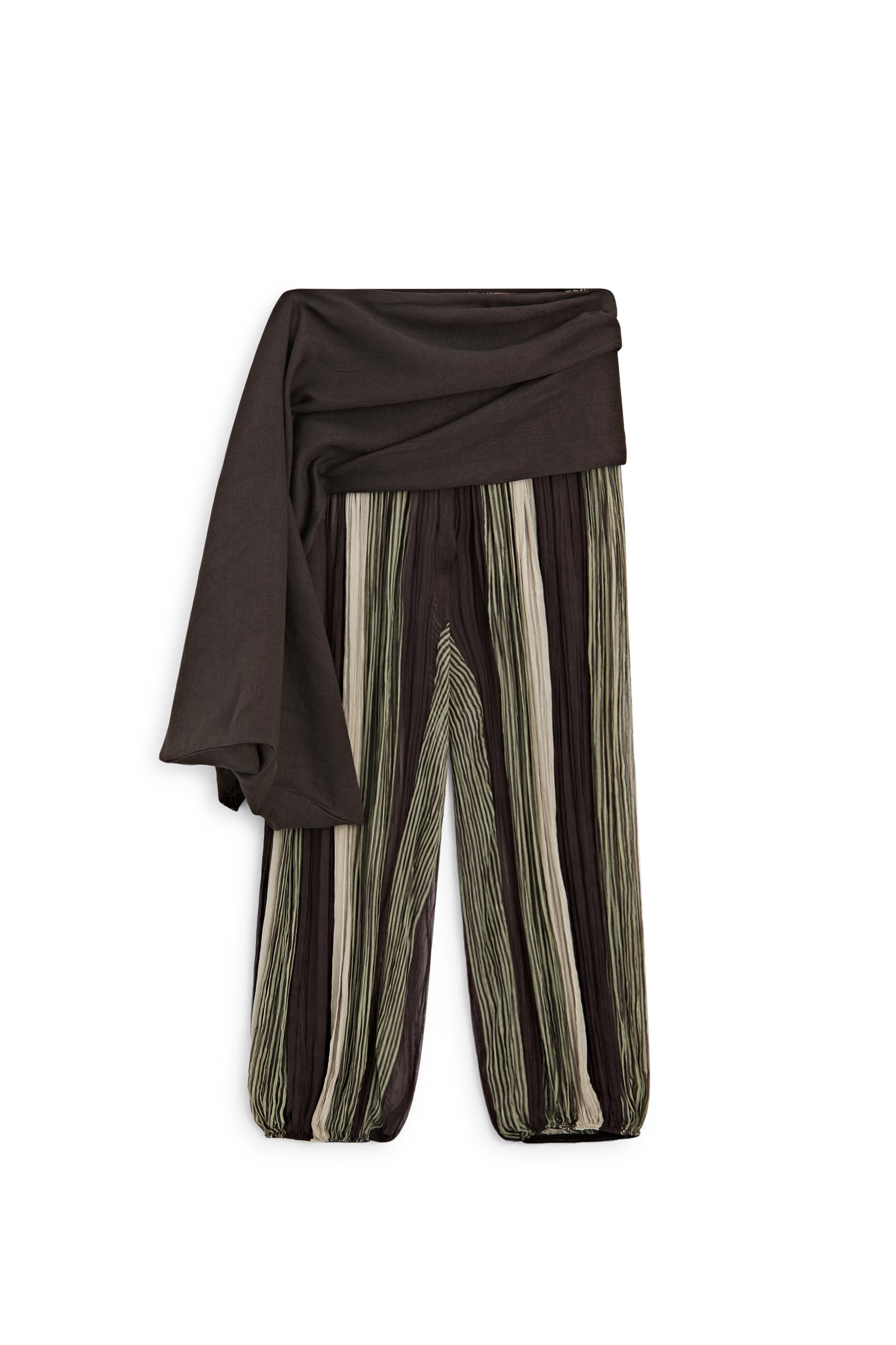 Striped flowing pants with sash detail — KHAKI
