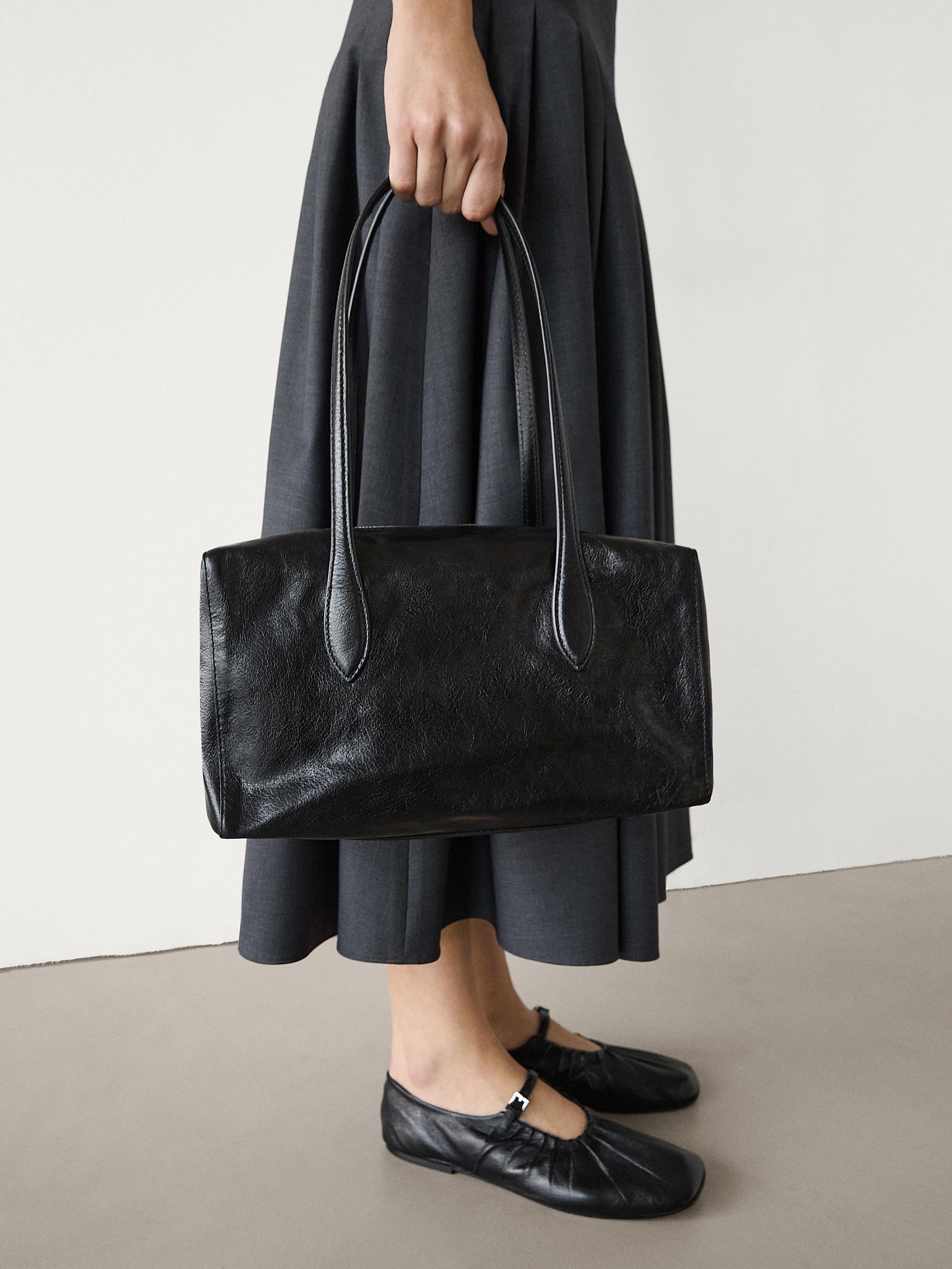 Crackled nappa satchel bag