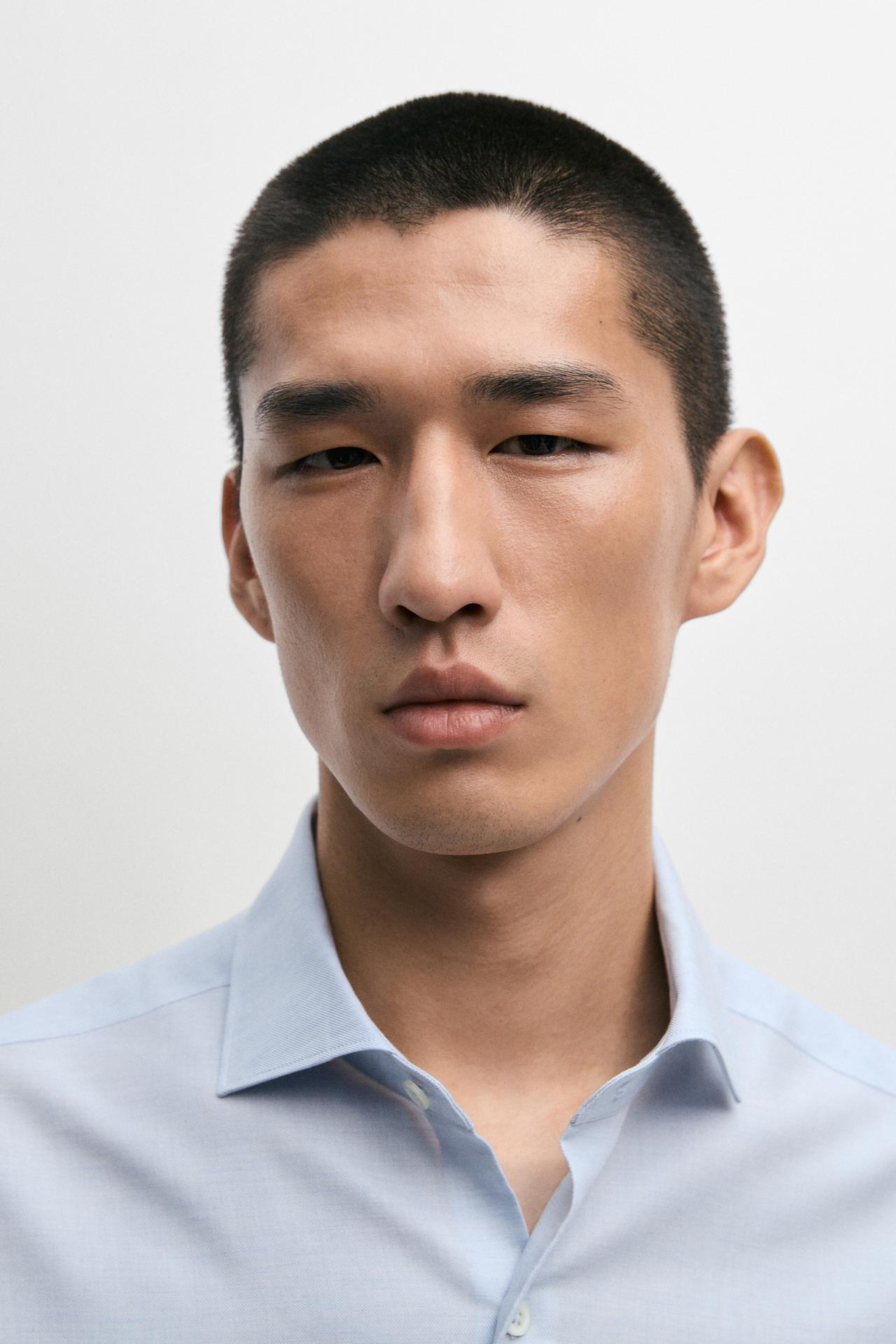 Regular fit cotton blend shirt — Sky blue