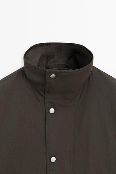 Cotton blend funnel neck jacket — BROWN MARL 9