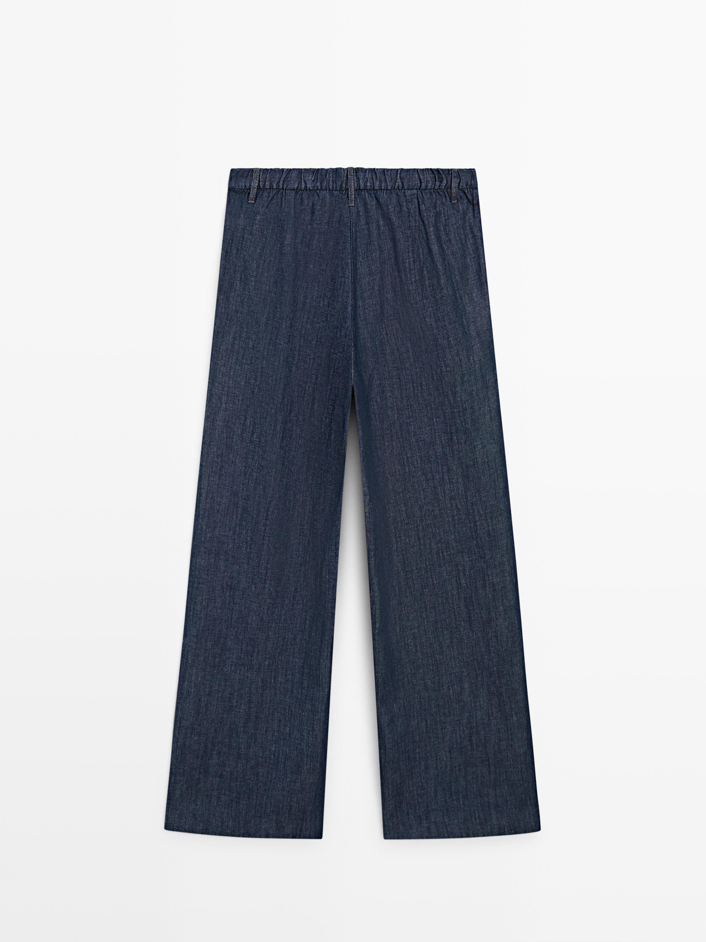 Total look linen blend wide-leg jeans — DARK BLUE