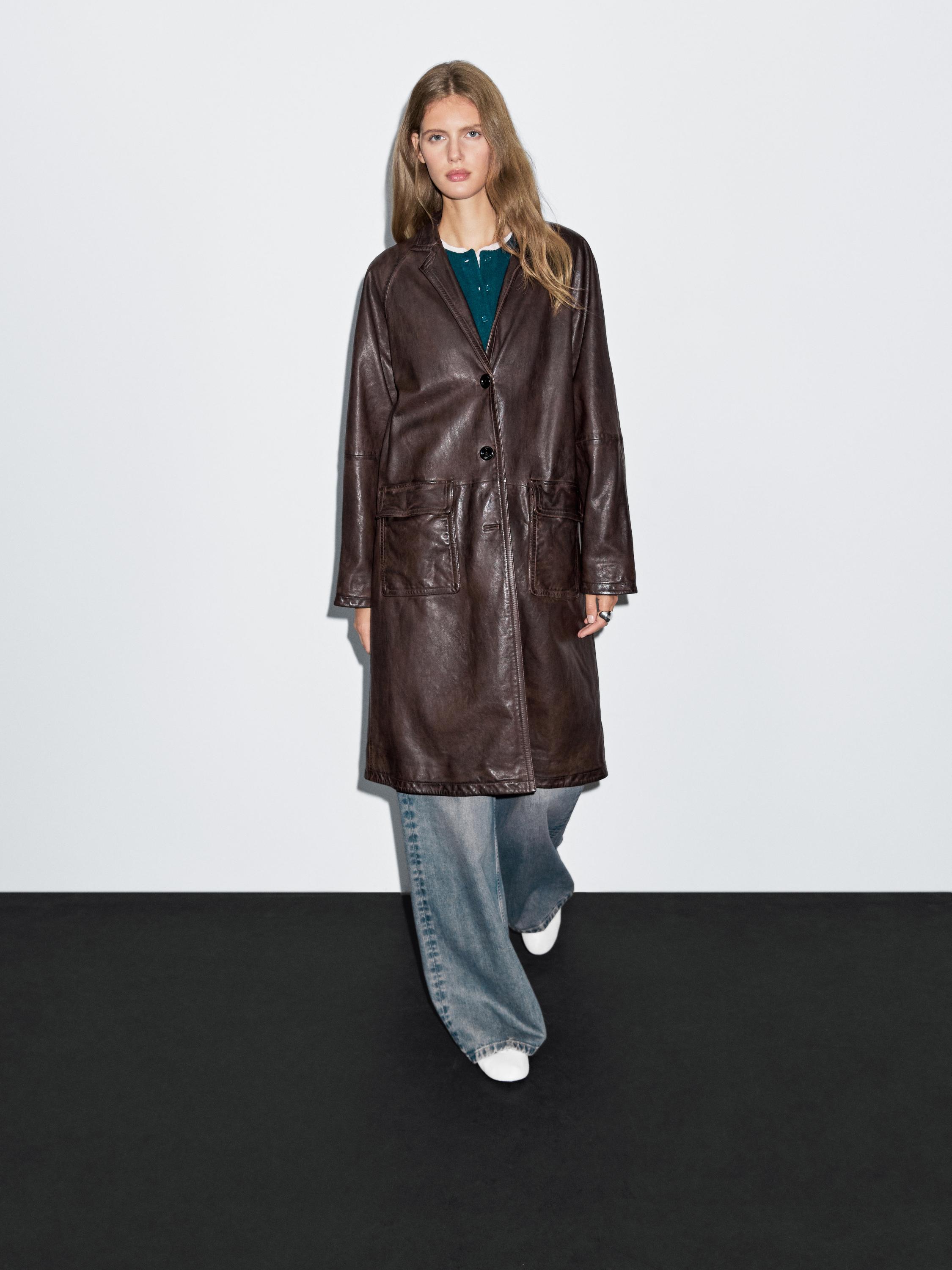 Manteau long en cuir nappa