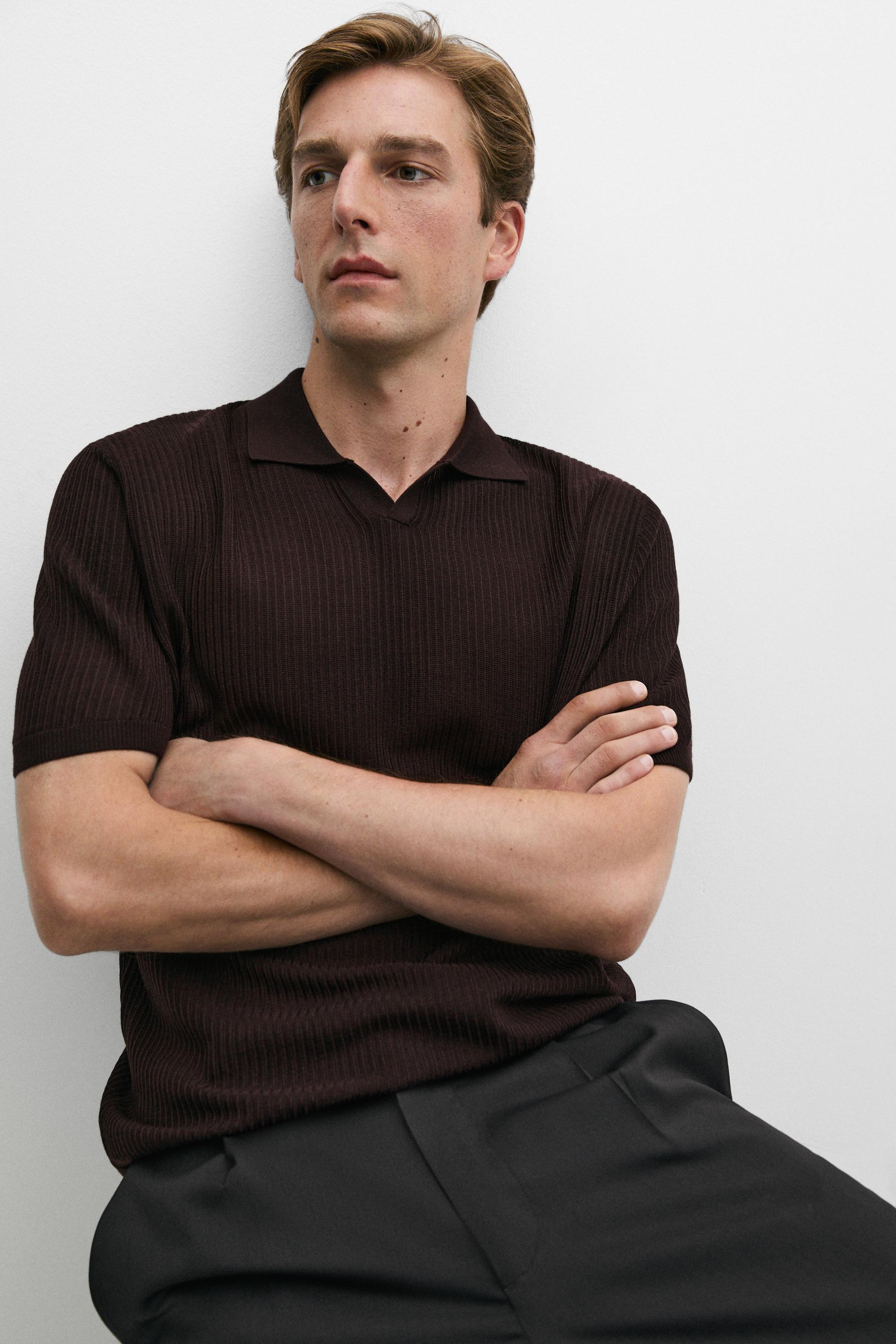 Wool blend short sleeve knit polo — MAROON