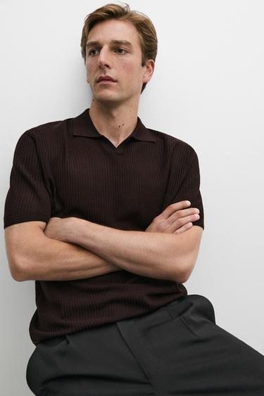 Wool blend short sleeve knit polo — MAROON 8