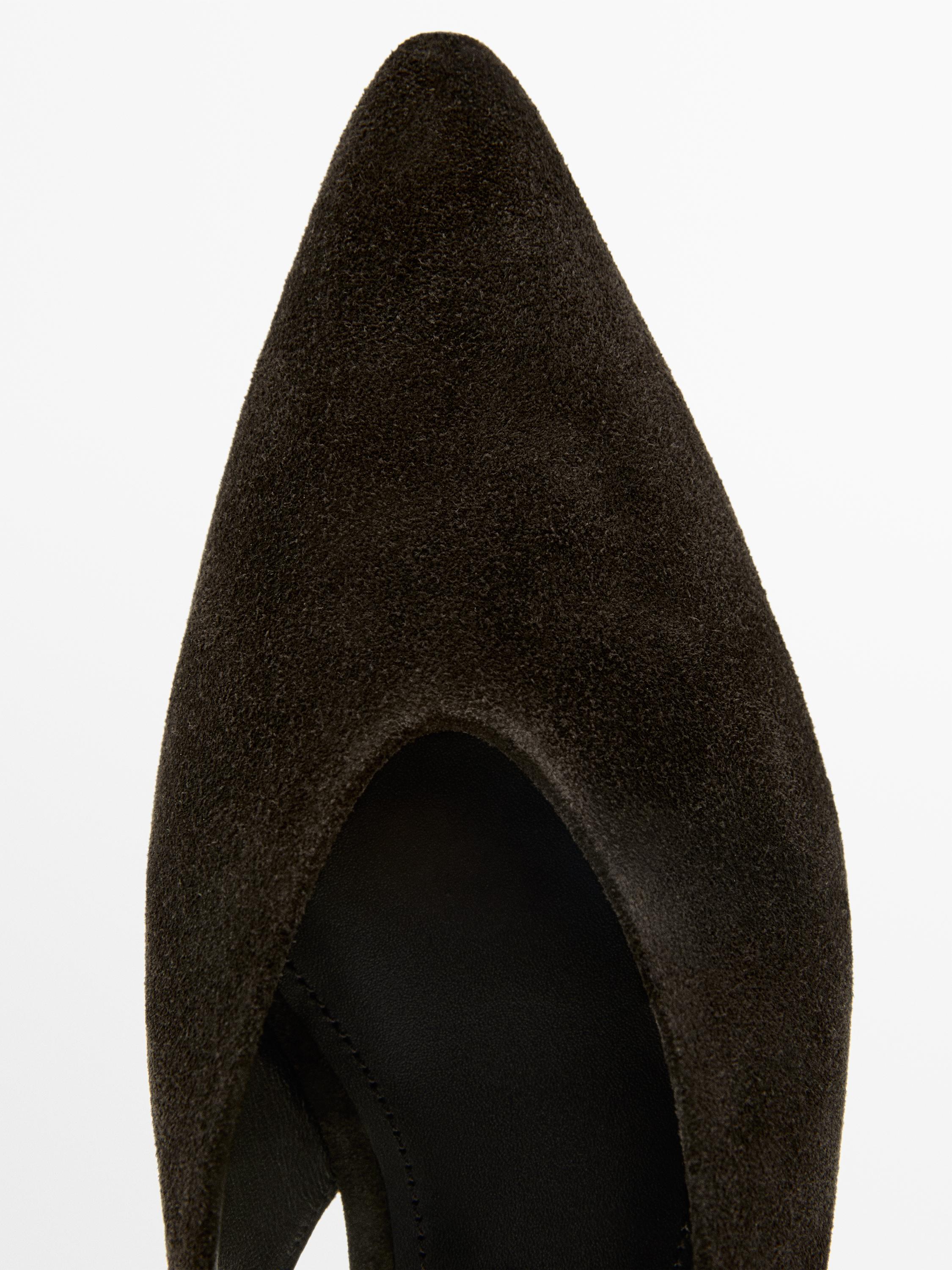 Split suede leather slingback shoes — BROWN