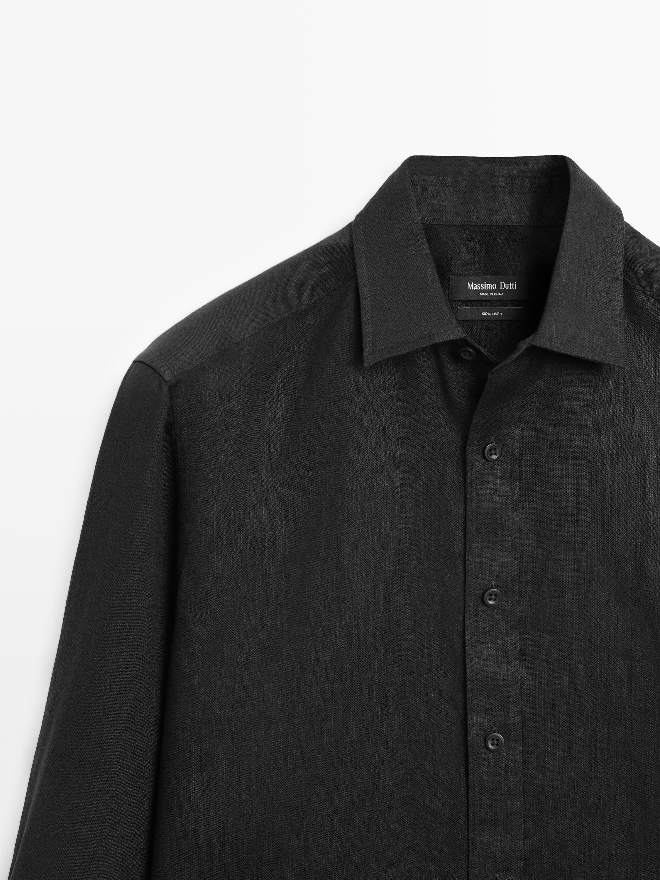 100% linen slim fit shirt — BLACK