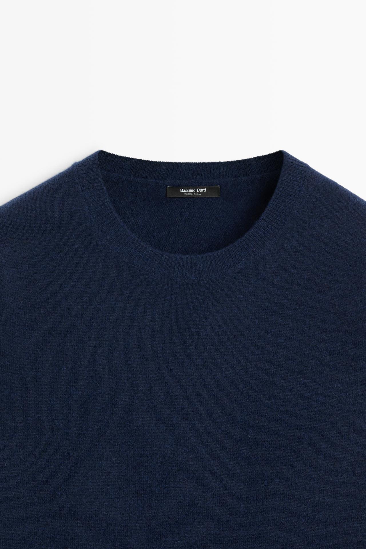 Wool blend crew neck knit sweater — NAVY BLUE