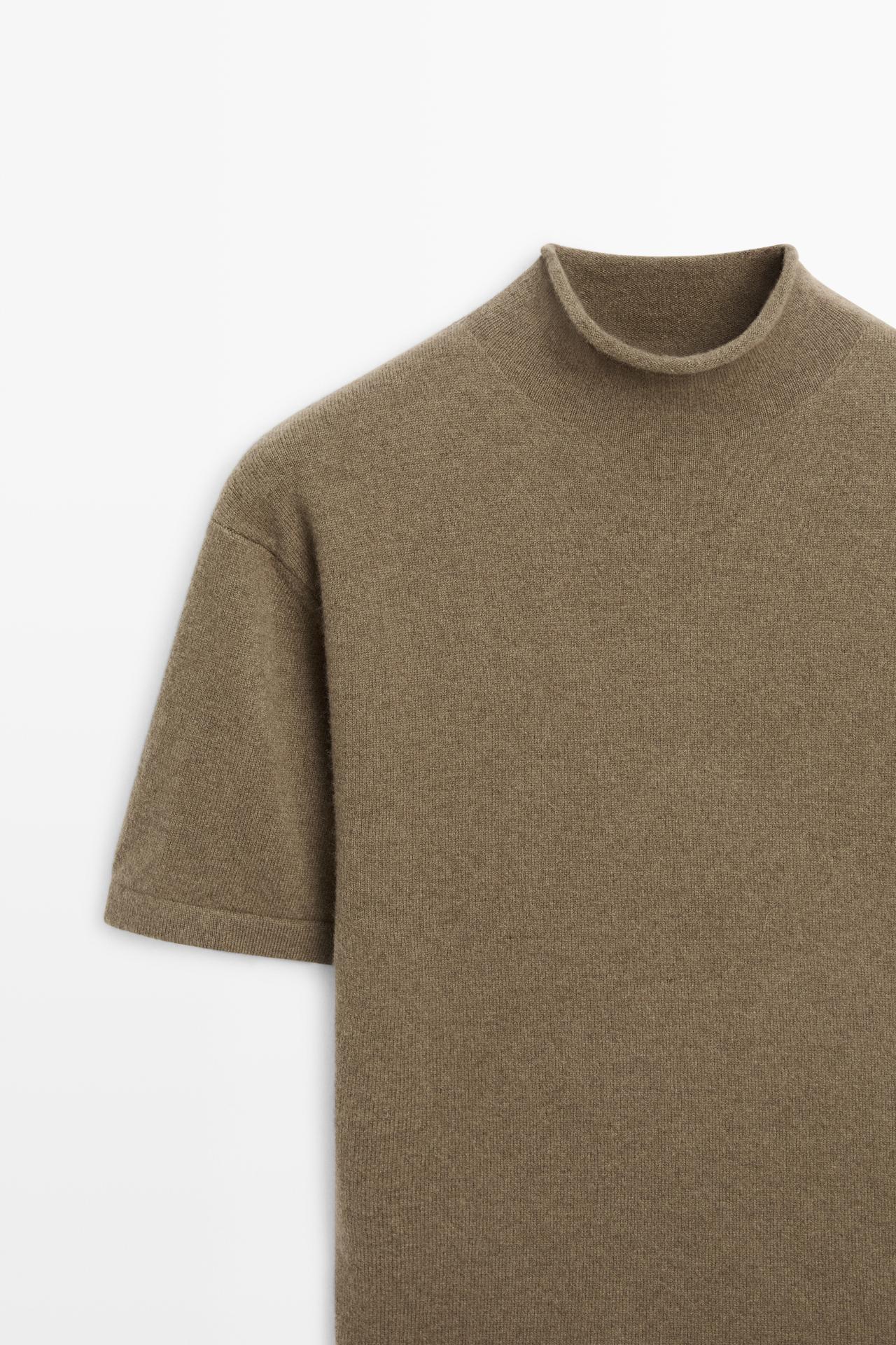 Wool-blend knit mock neck sweater — BEIGE
